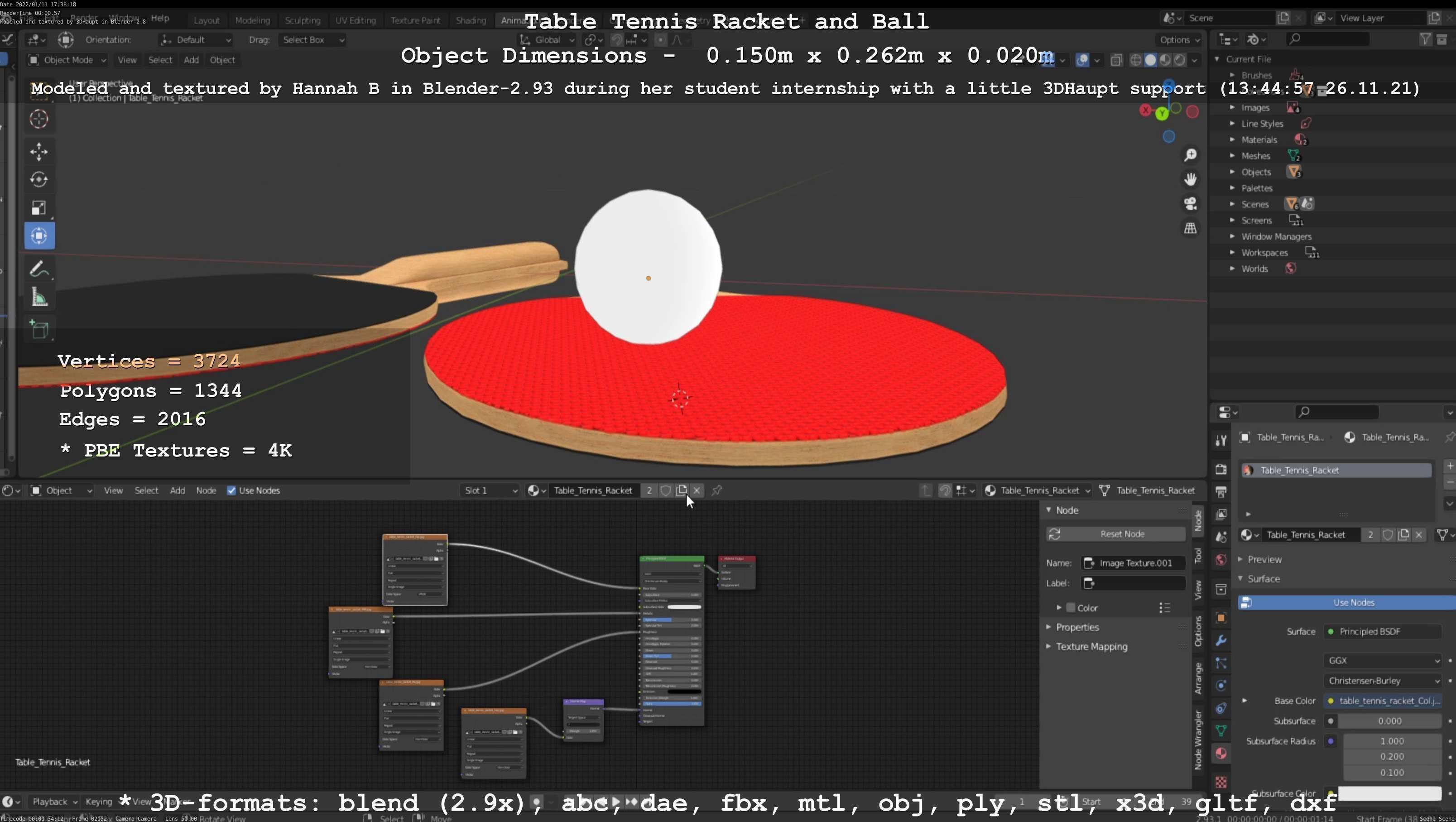 Table Tennis Racket and Ball Low-poly 3D model_11