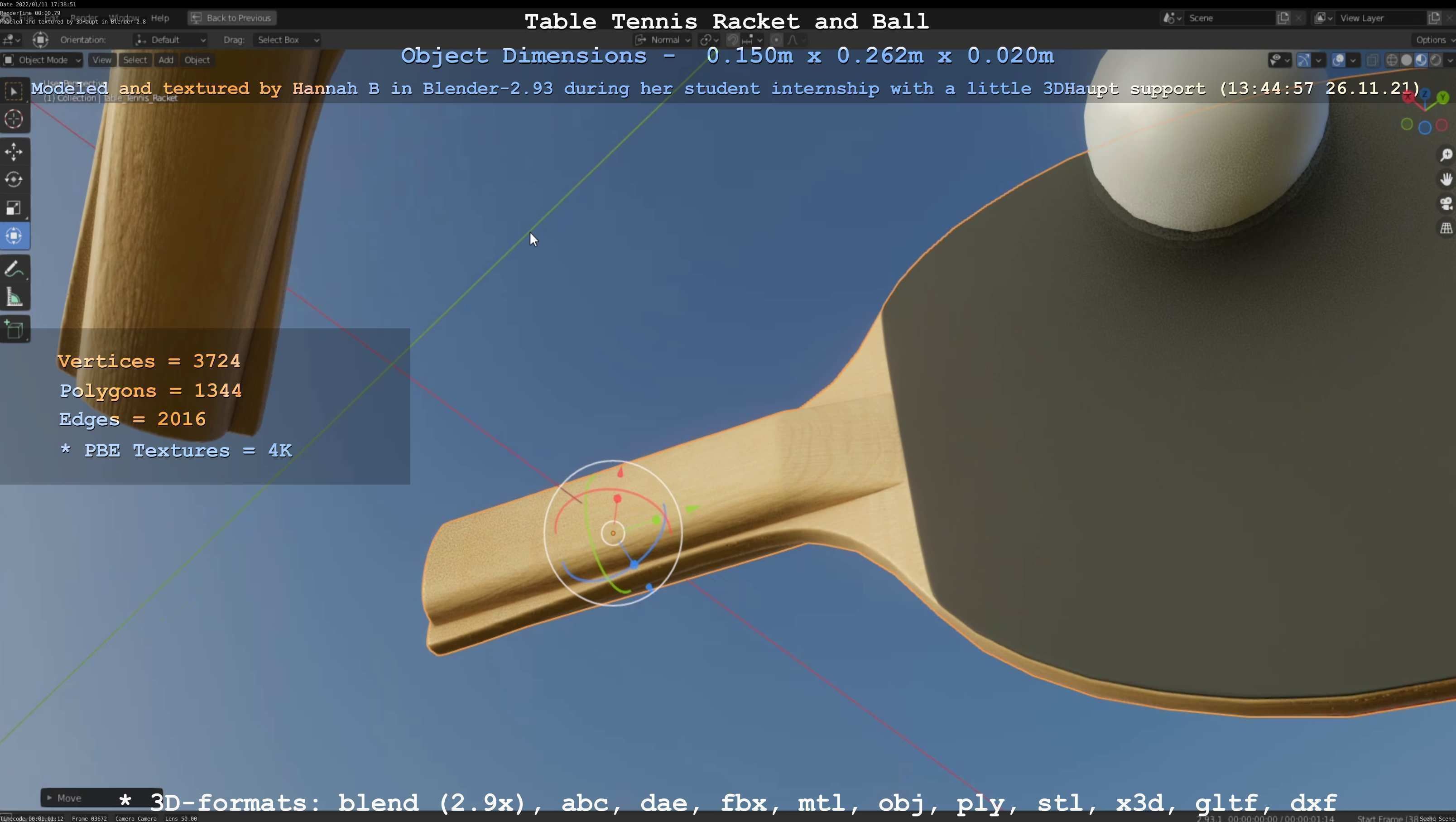 Table Tennis Racket and Ball Low-poly 3D model_59