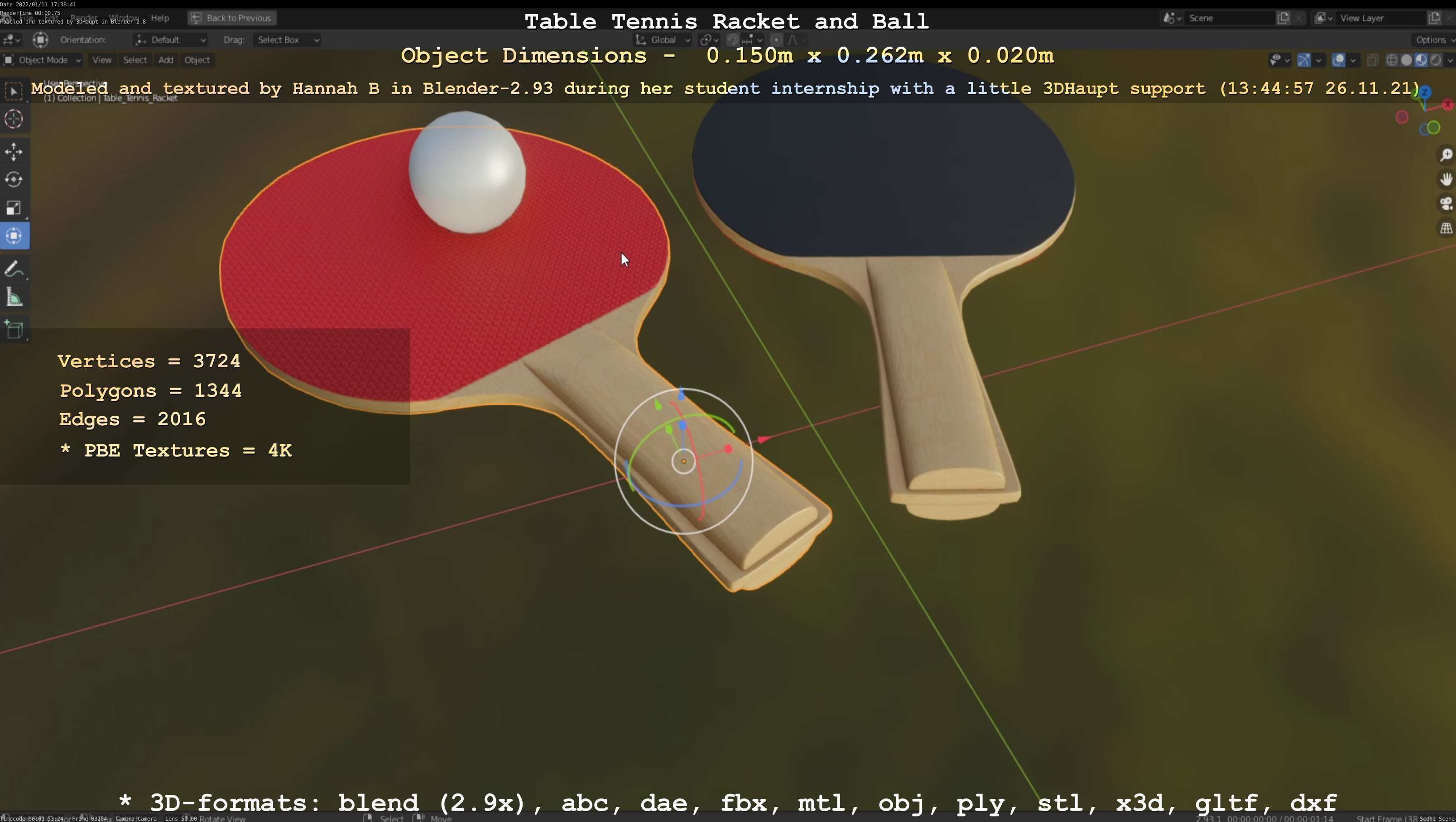 Table Tennis Racket and Ball Low-poly 3D model_44