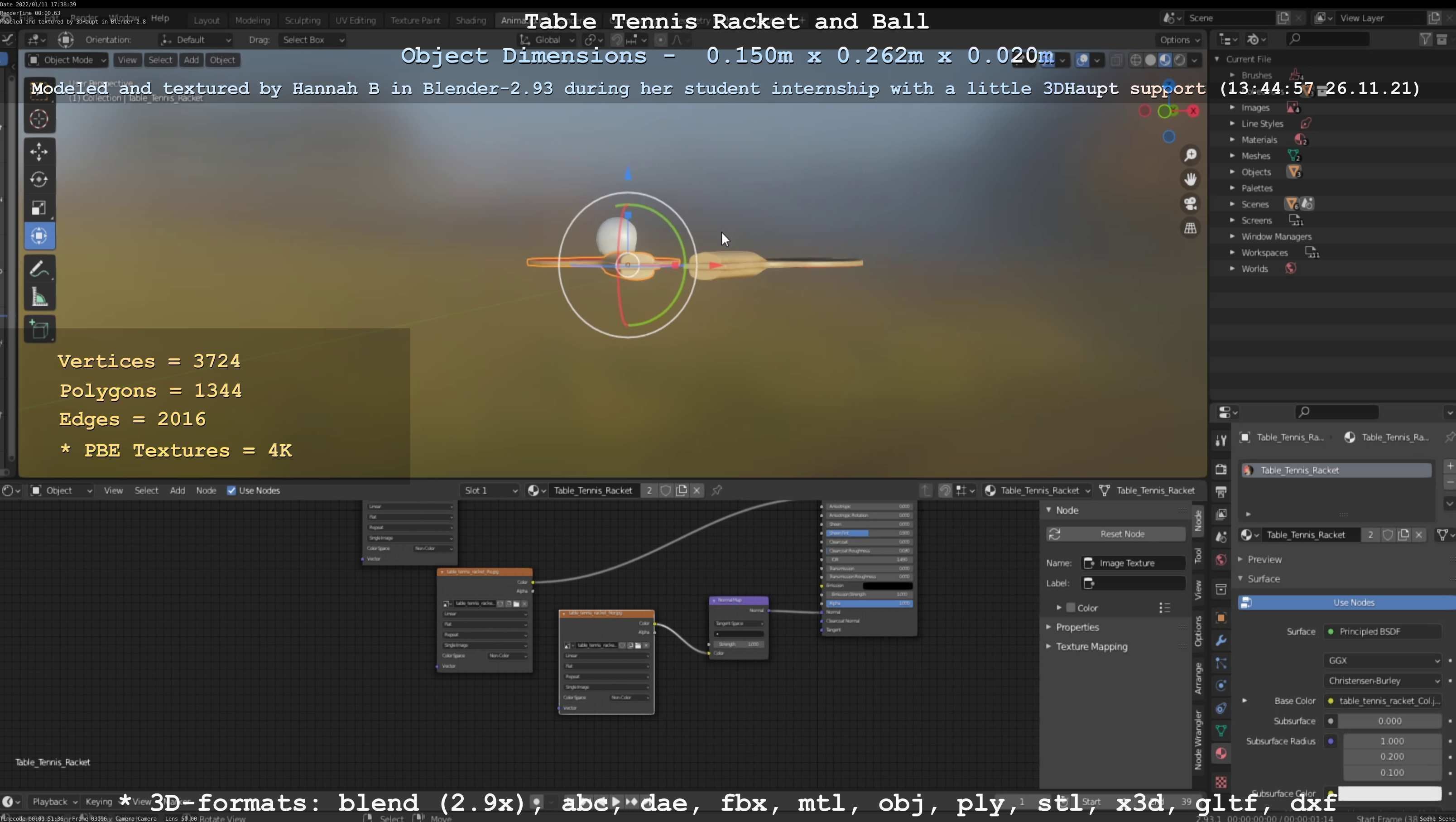 Table Tennis Racket and Ball Low-poly 3D model_121