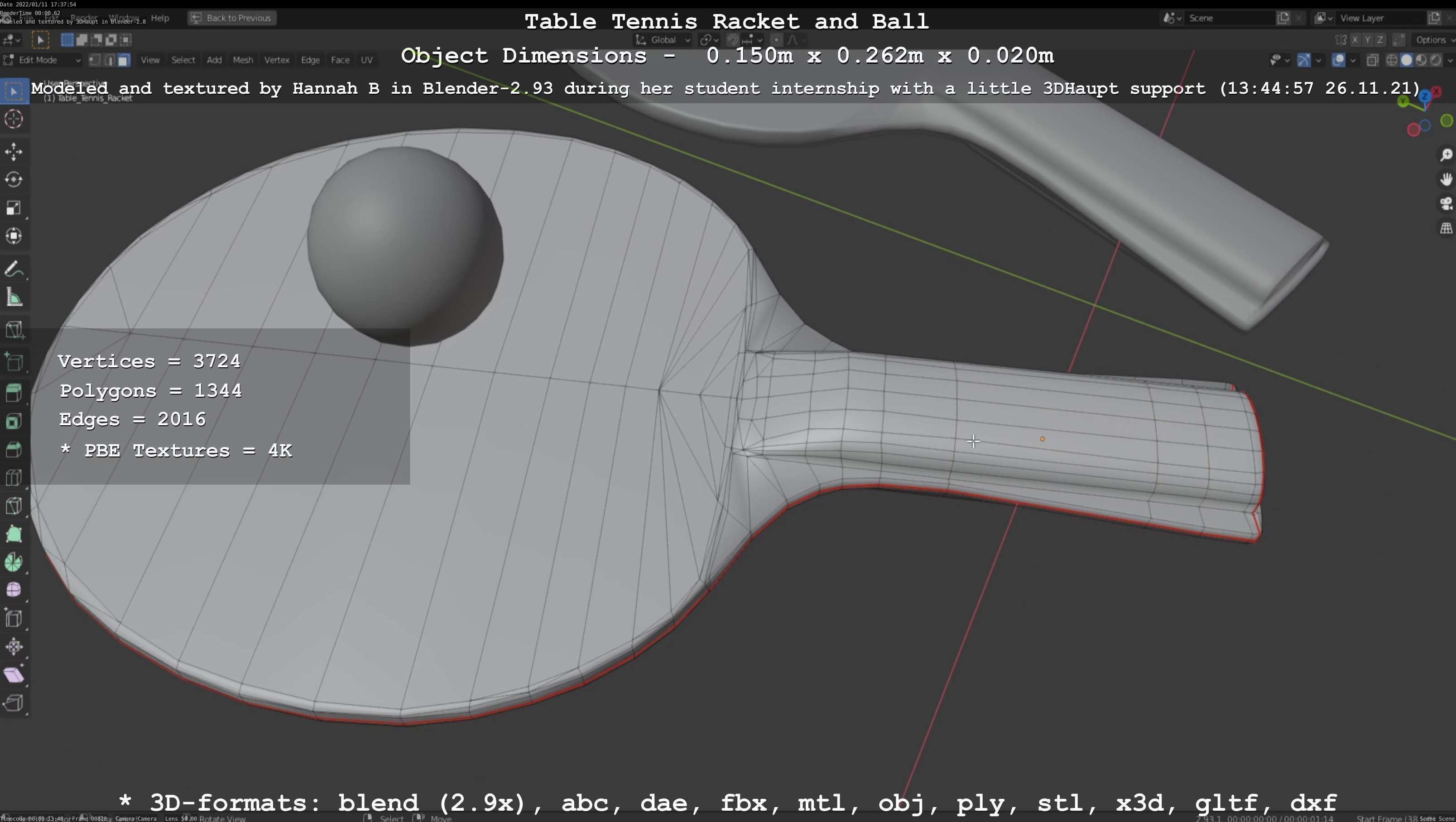 Table Tennis Racket and Ball Low-poly 3D model_48