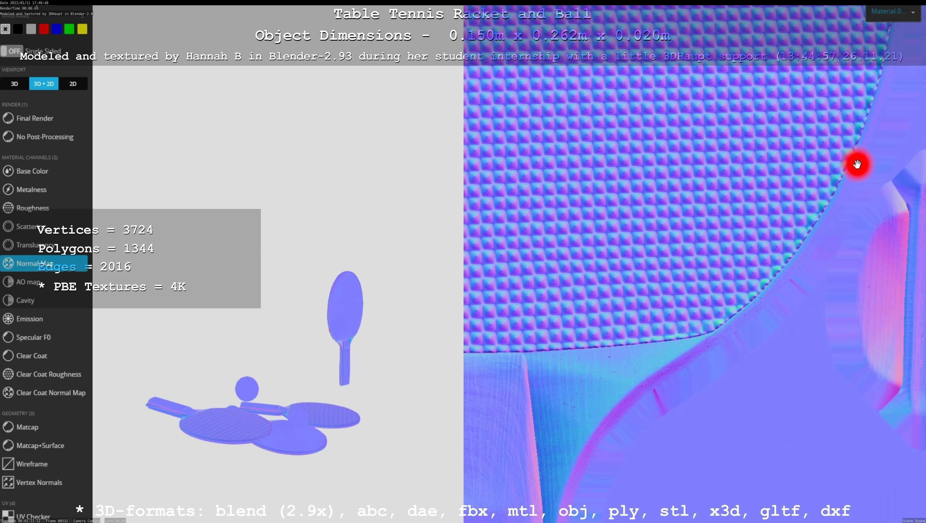 Table Tennis Racket and Ball Low-poly 3D model_37