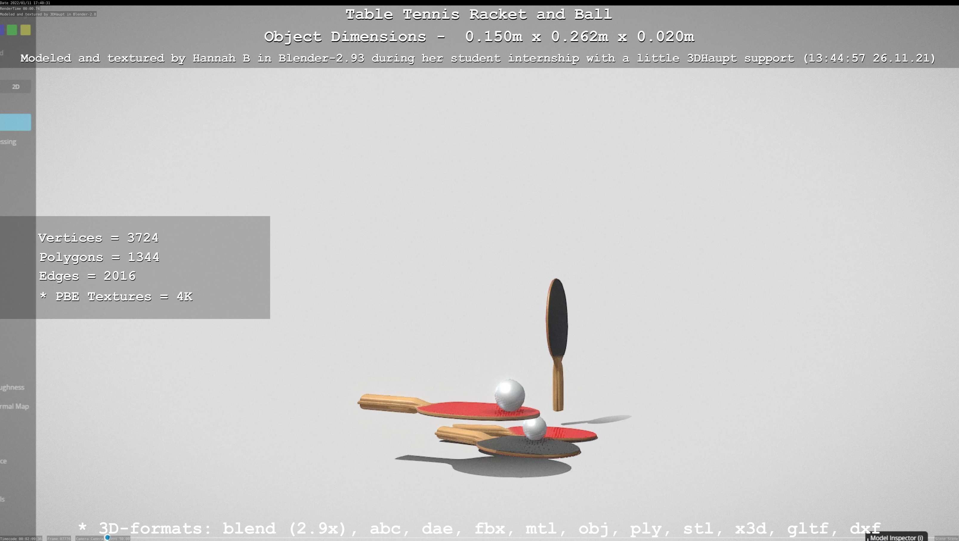 Table Tennis Racket and Ball Low-poly 3D model_87