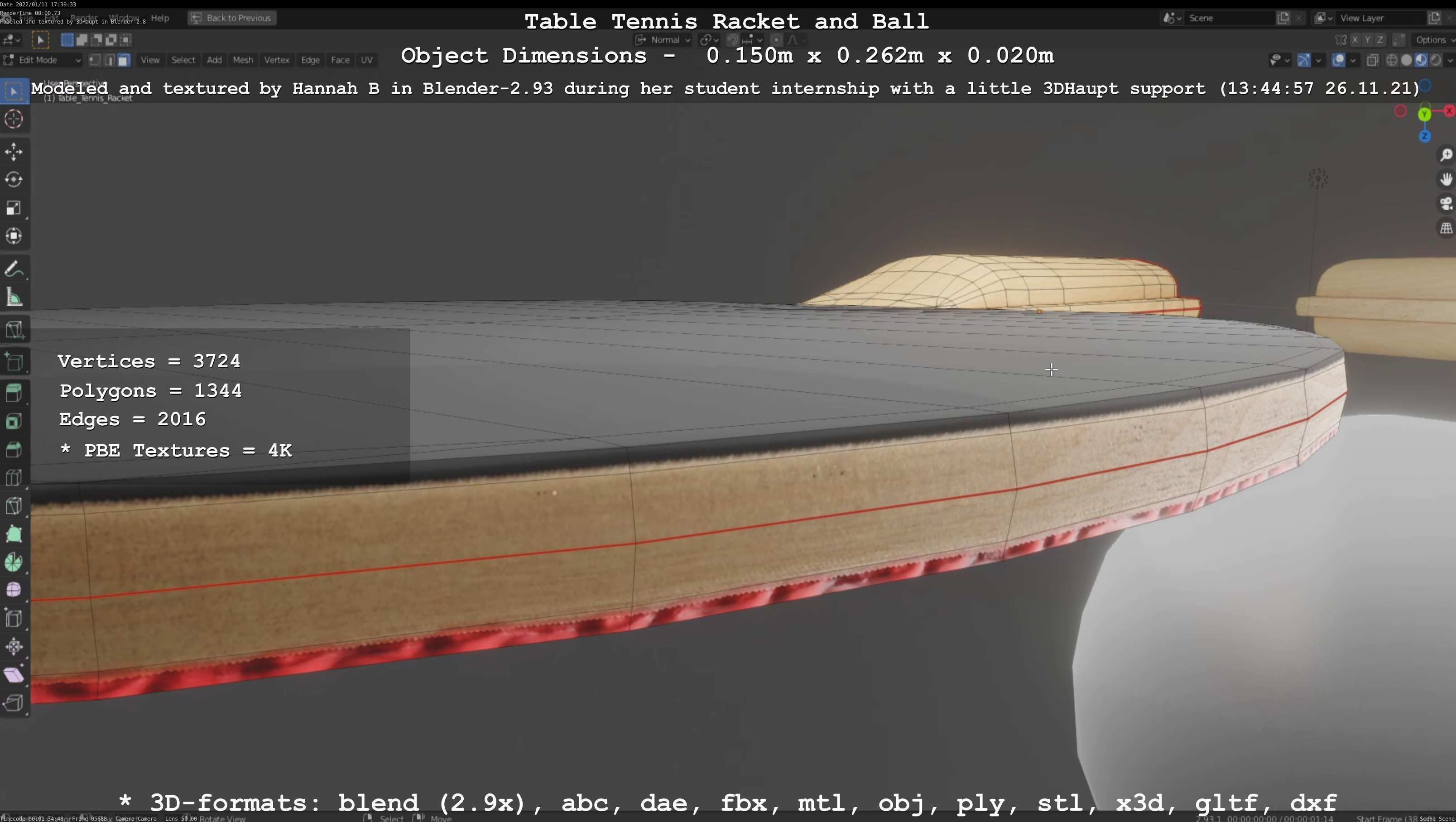 Table Tennis Racket and Ball Low-poly 3D model_66