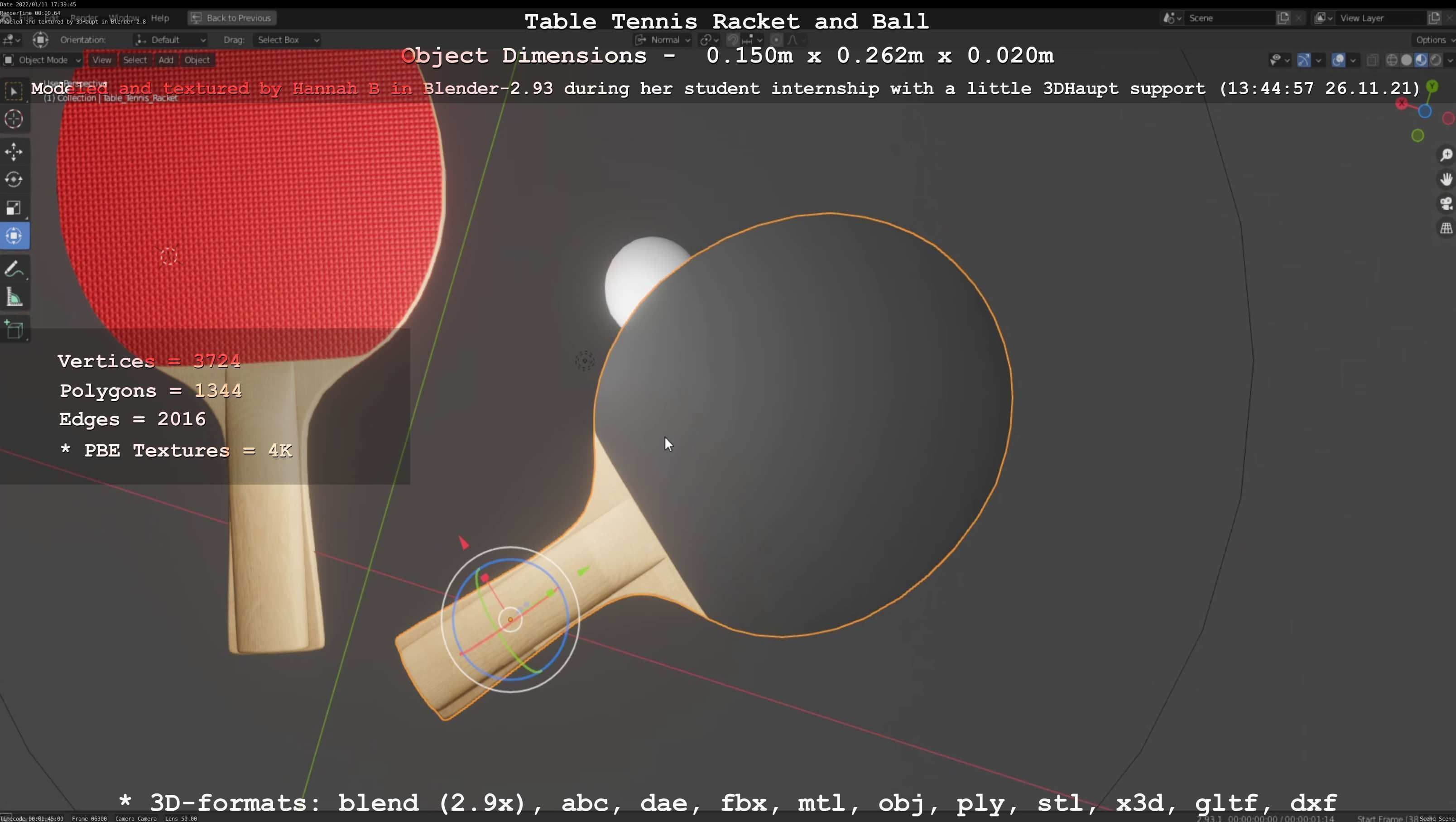 Table Tennis Racket and Ball Low-poly 3D model_23