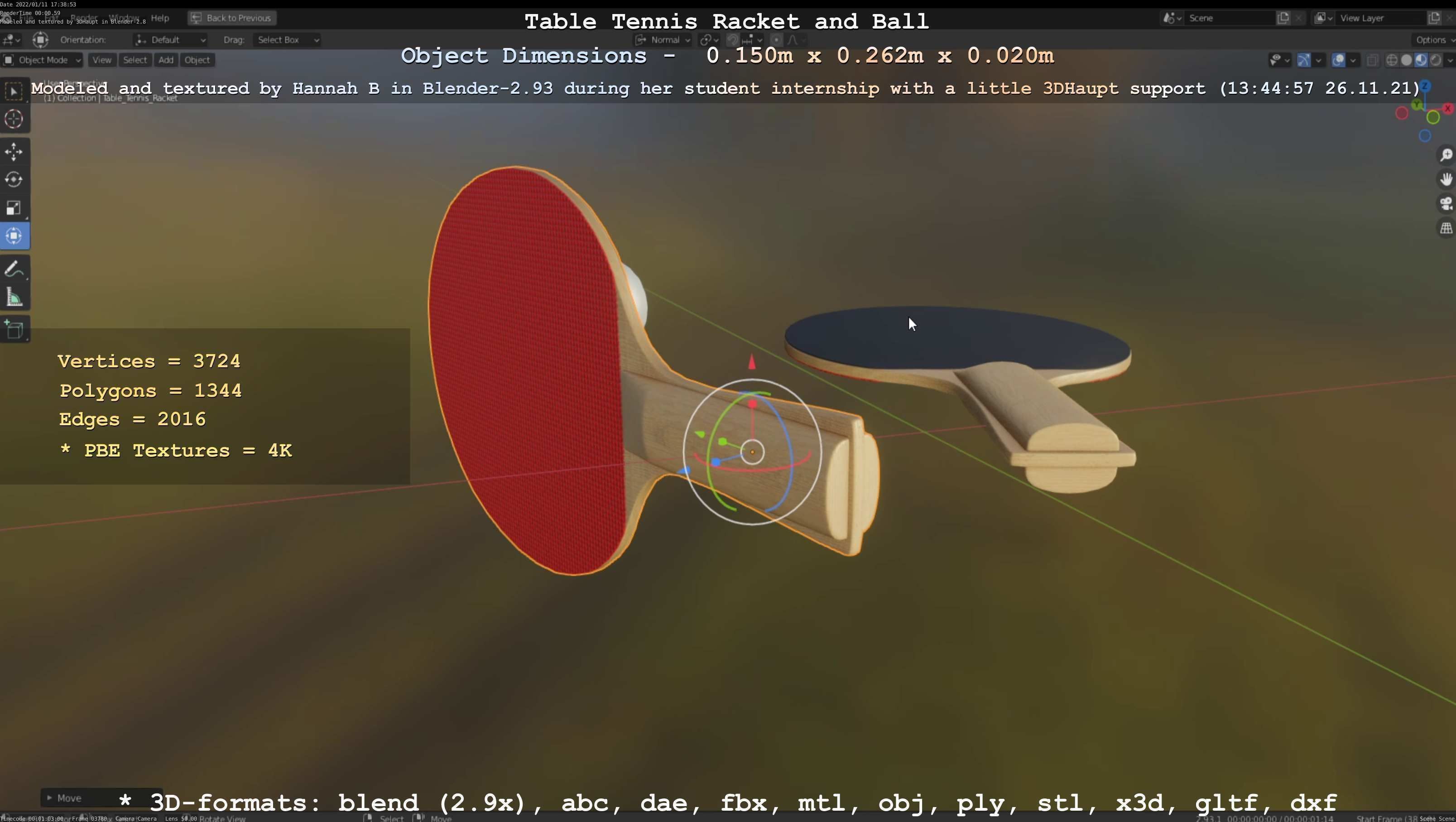 Table Tennis Racket and Ball Low-poly 3D model_126