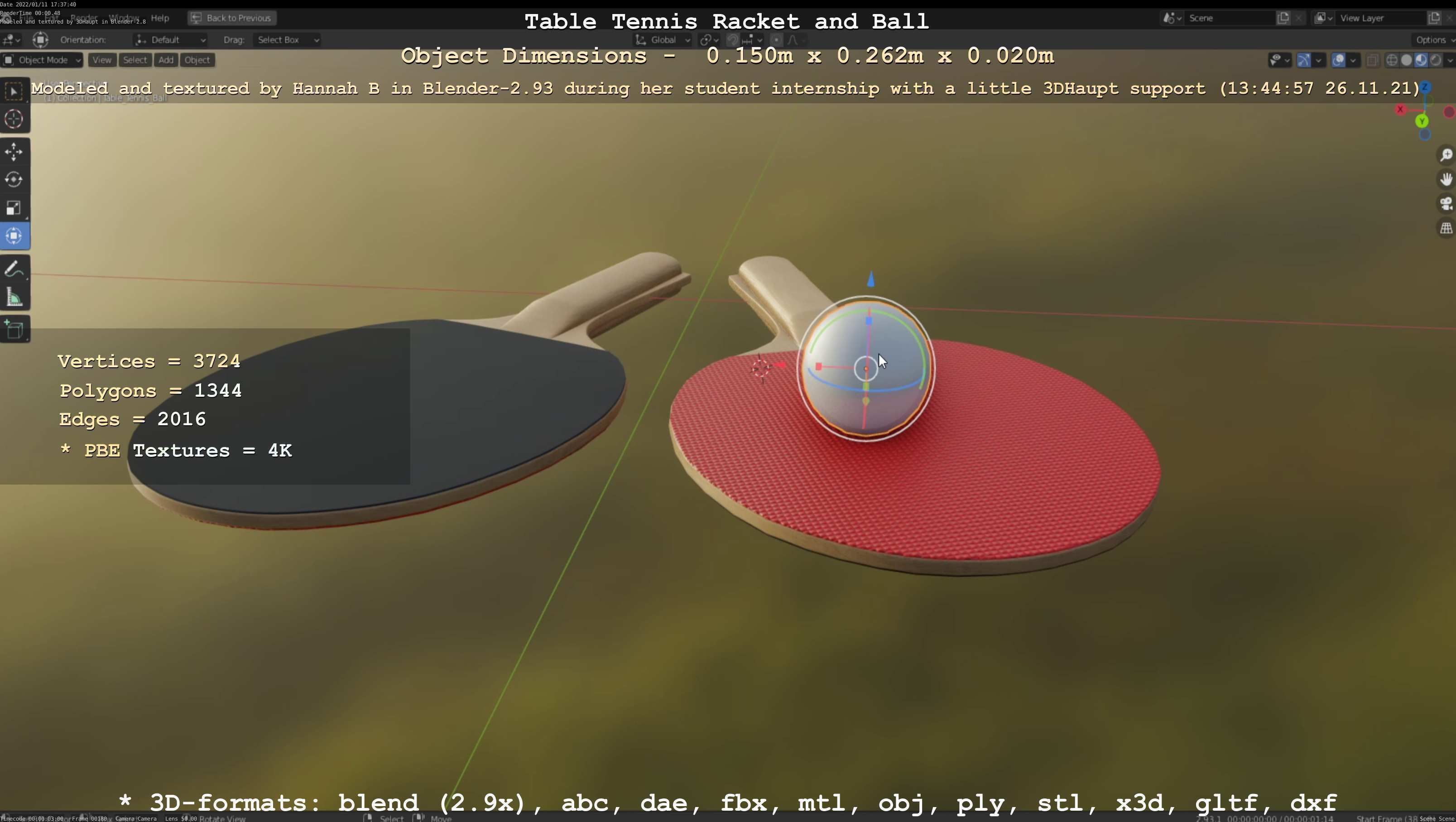 Table Tennis Racket and Ball Low-poly 3D model_88