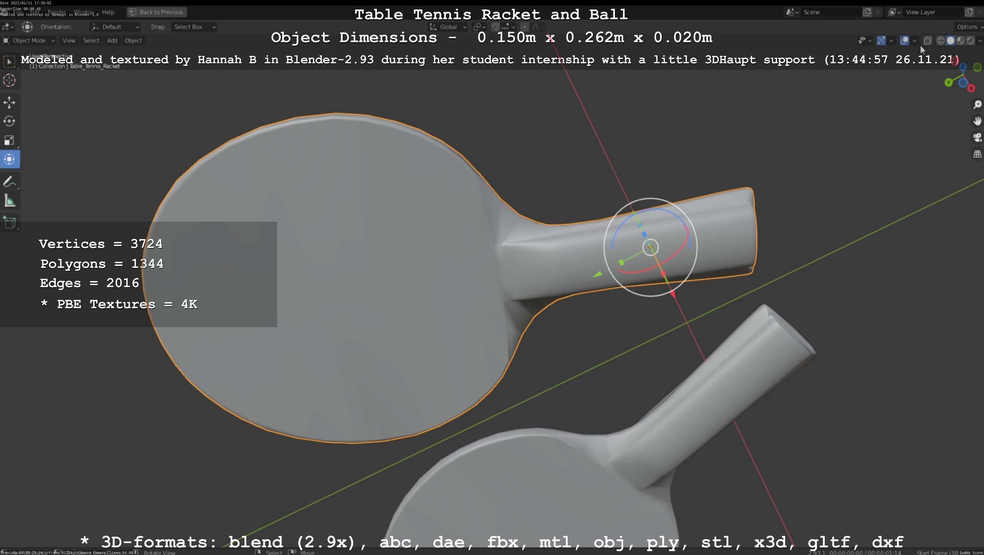 Table Tennis Racket and Ball Low-poly 3D model_99