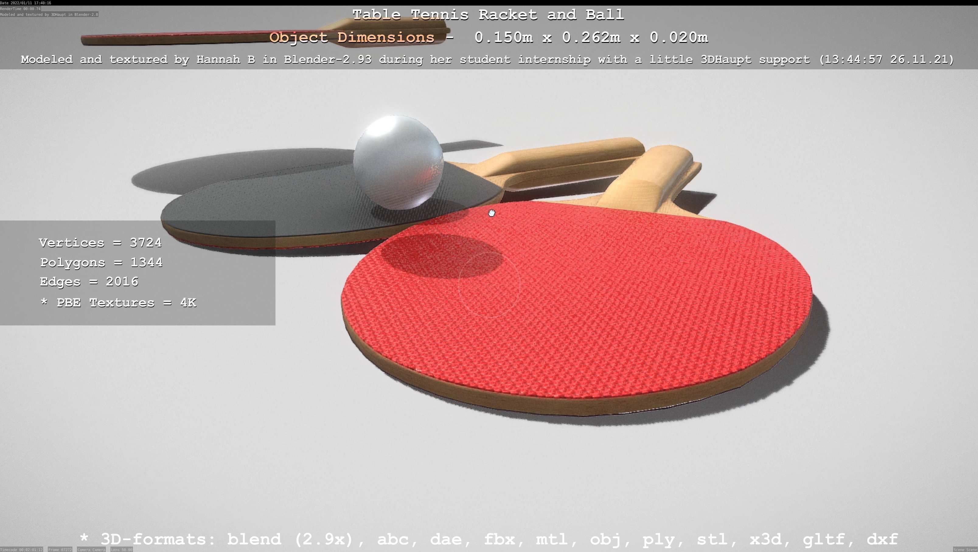 Table Tennis Racket and Ball Low-poly 3D model_80