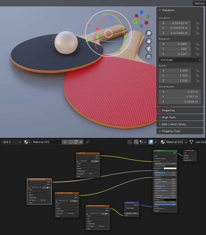 Table Tennis Racket and Ball Low-poly 3D model_9