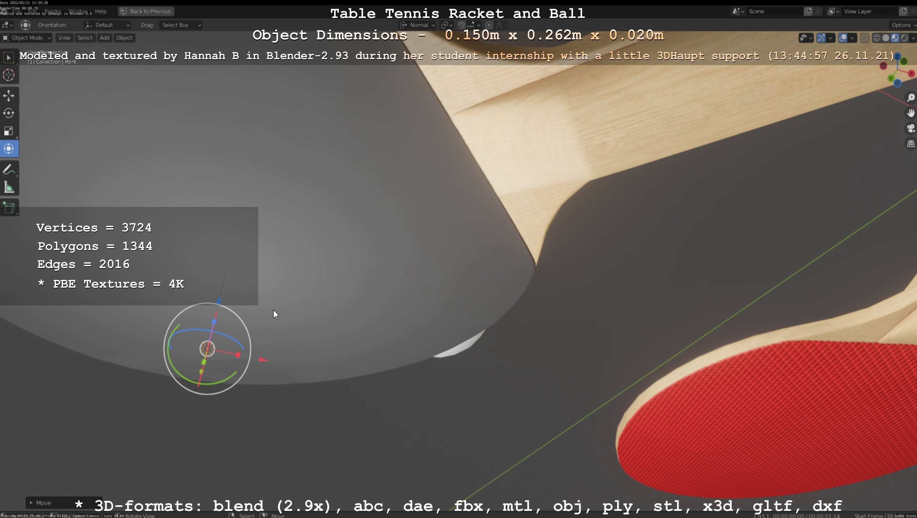 Table Tennis Racket and Ball Low-poly 3D model_128