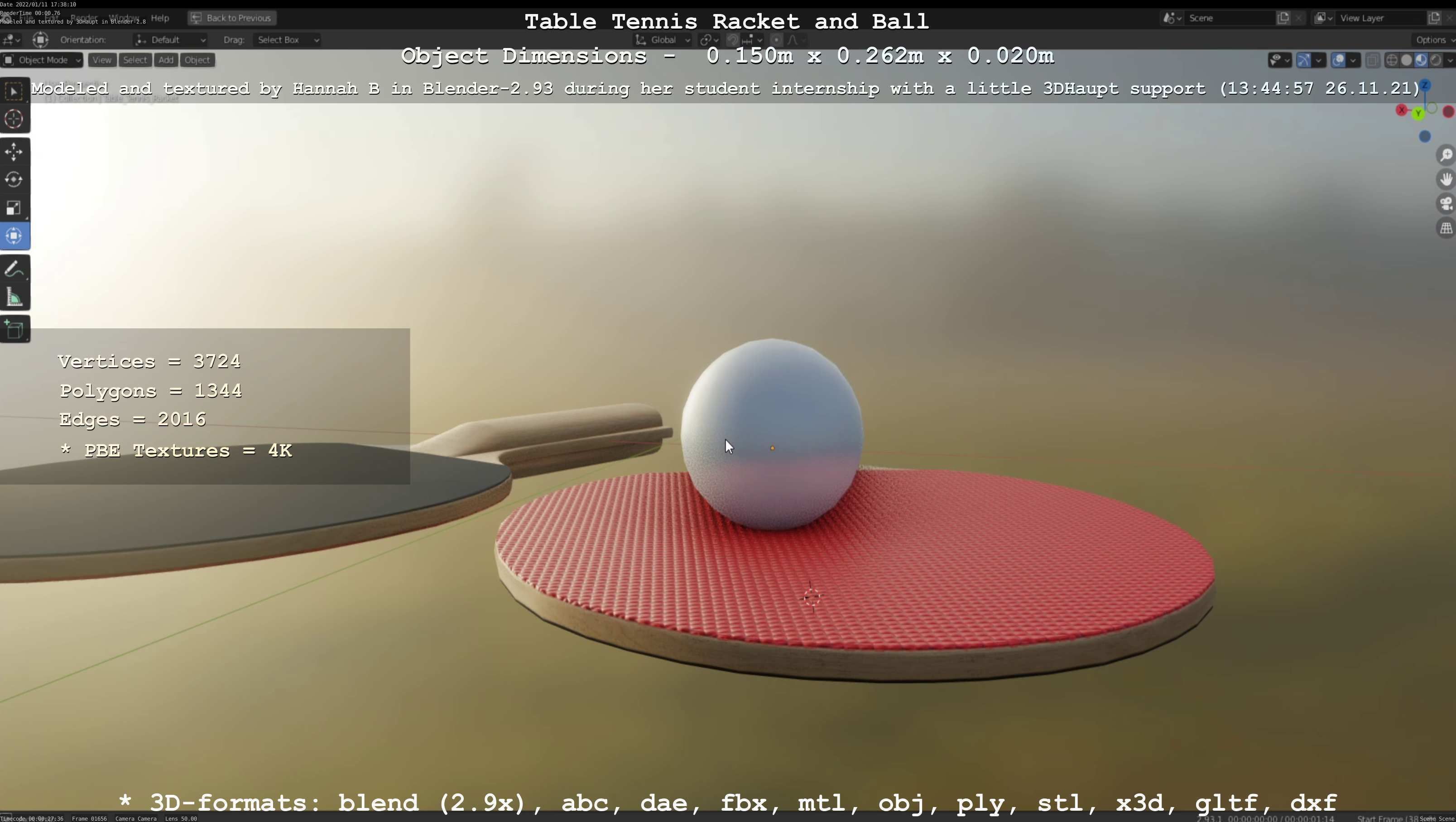 Table Tennis Racket and Ball Low-poly 3D model_54