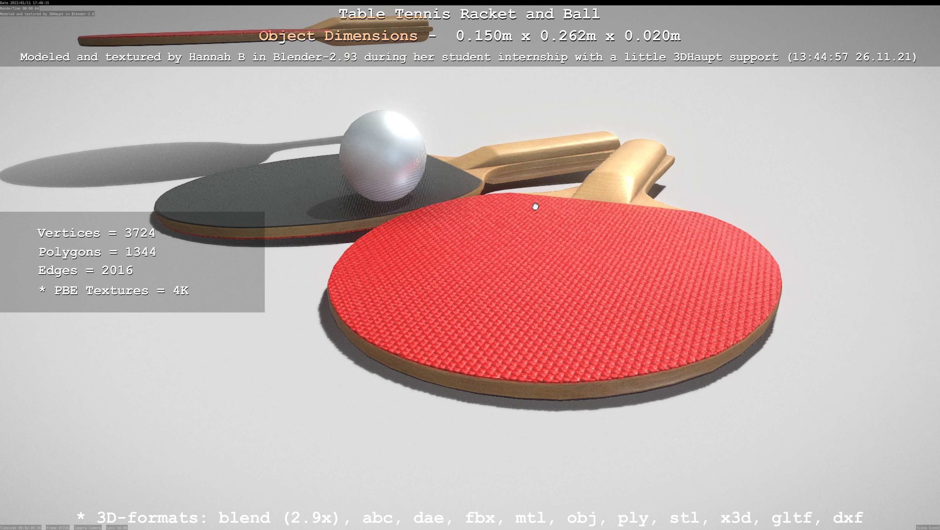 Table Tennis Racket and Ball Low-poly 3D model_79