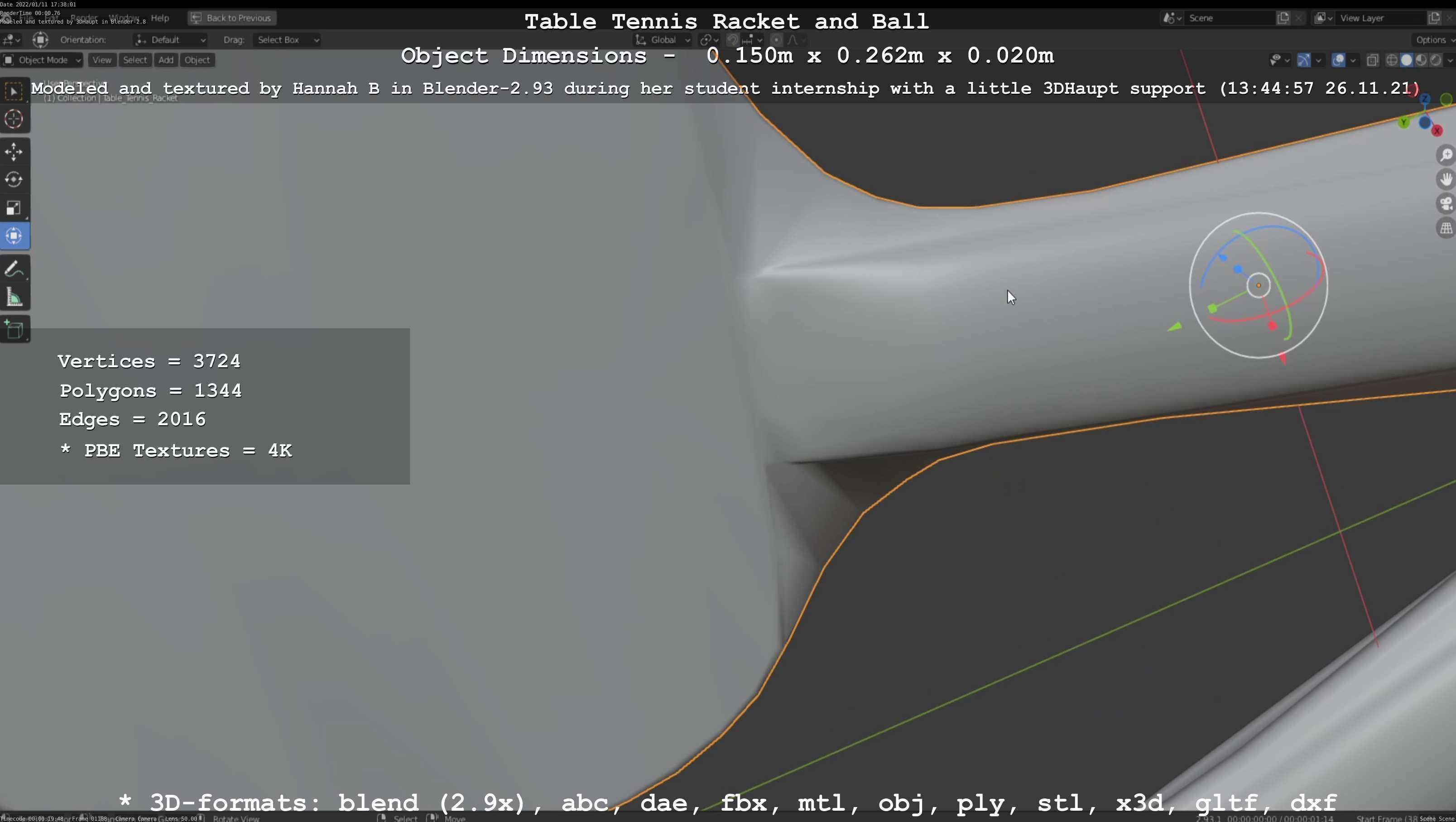 Table Tennis Racket and Ball Low-poly 3D model_98