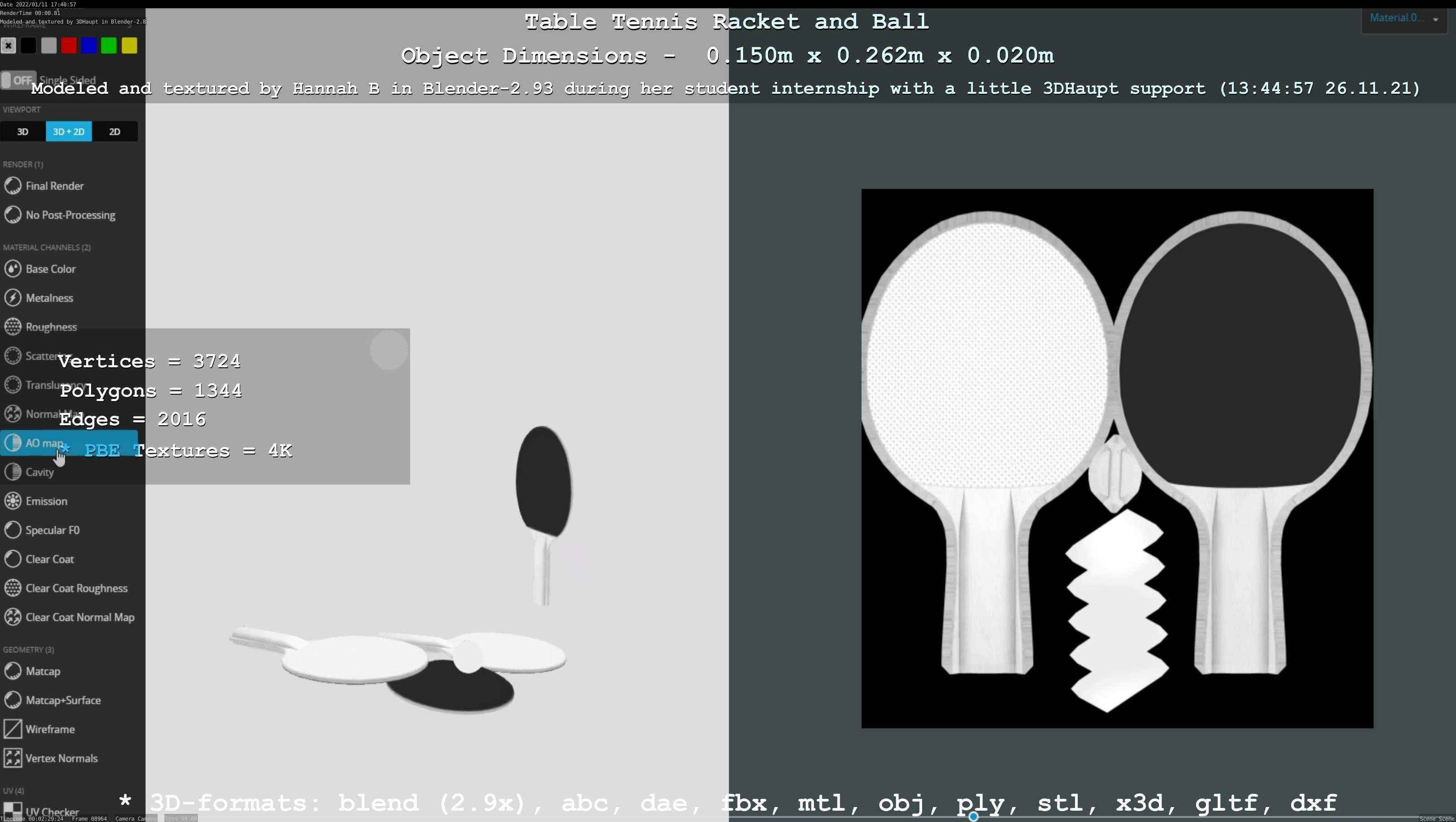 Table Tennis Racket and Ball Low-poly 3D model_38