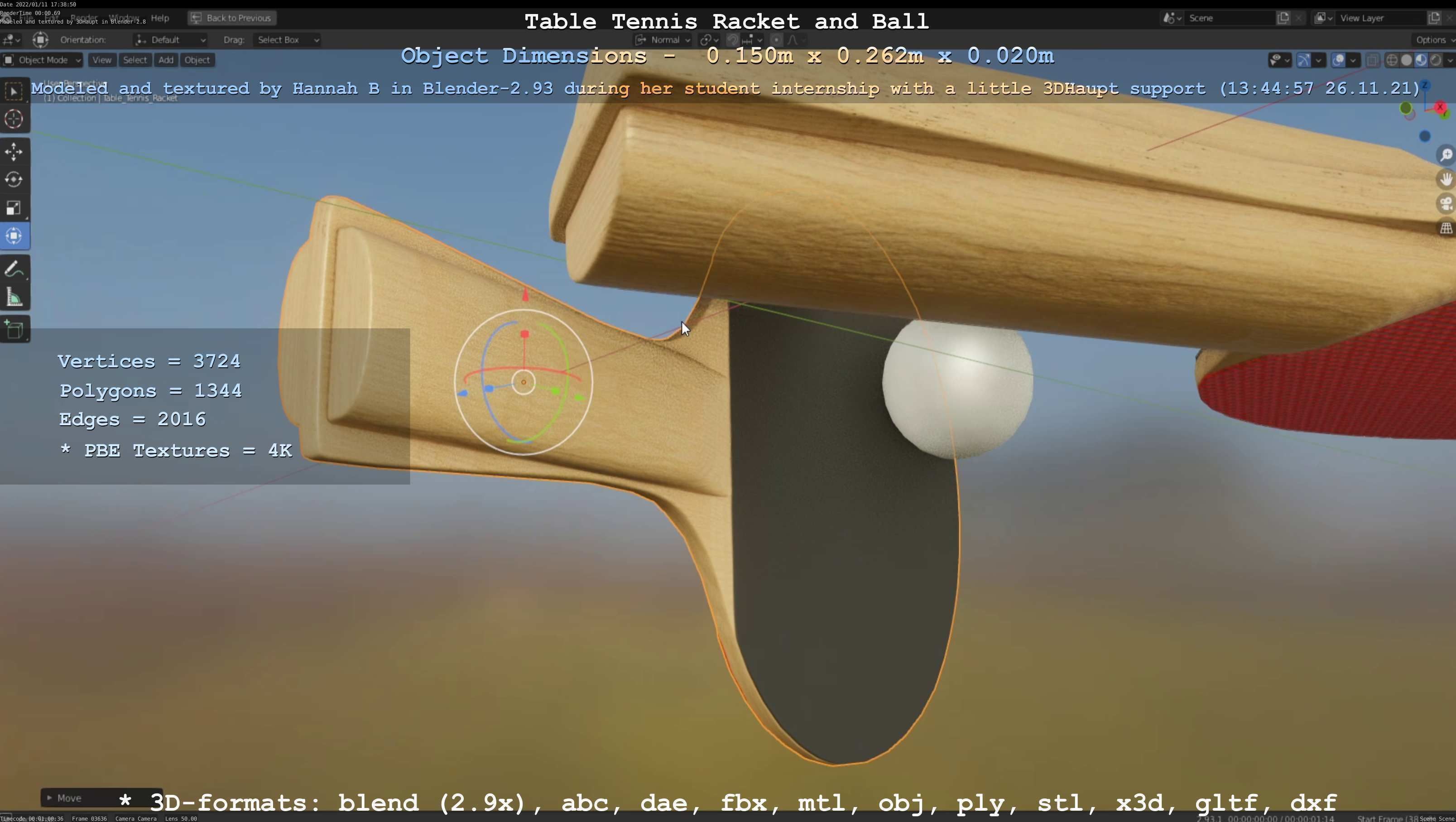 Table Tennis Racket and Ball Low-poly 3D model_58