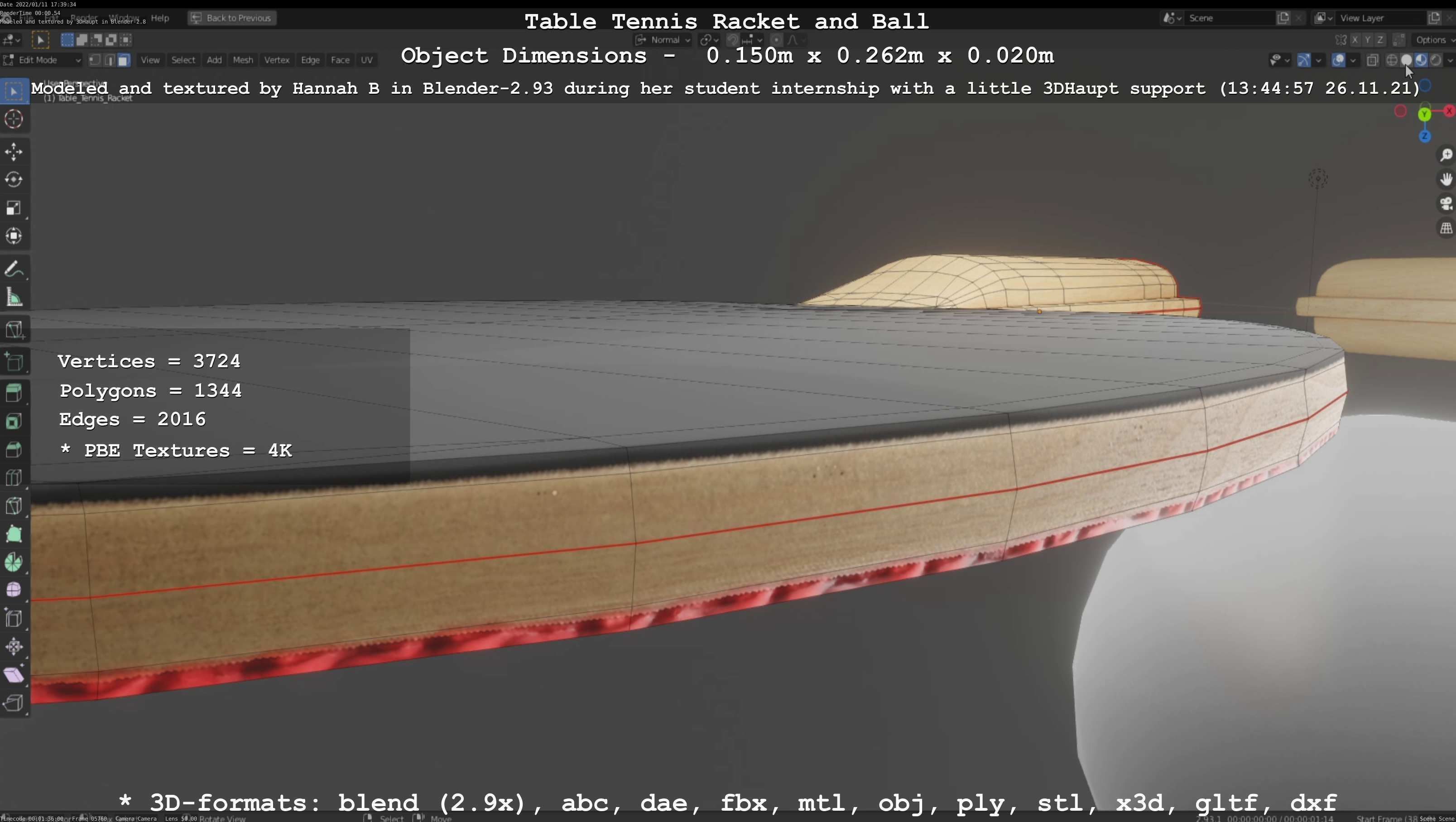 Table Tennis Racket and Ball Low-poly 3D model_19