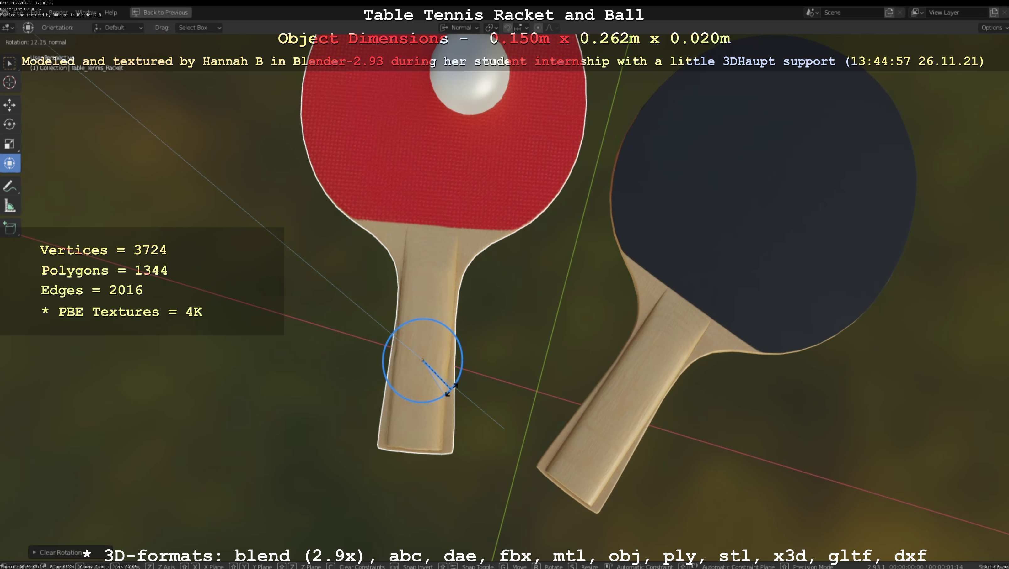 Table Tennis Racket and Ball Low-poly 3D model_127