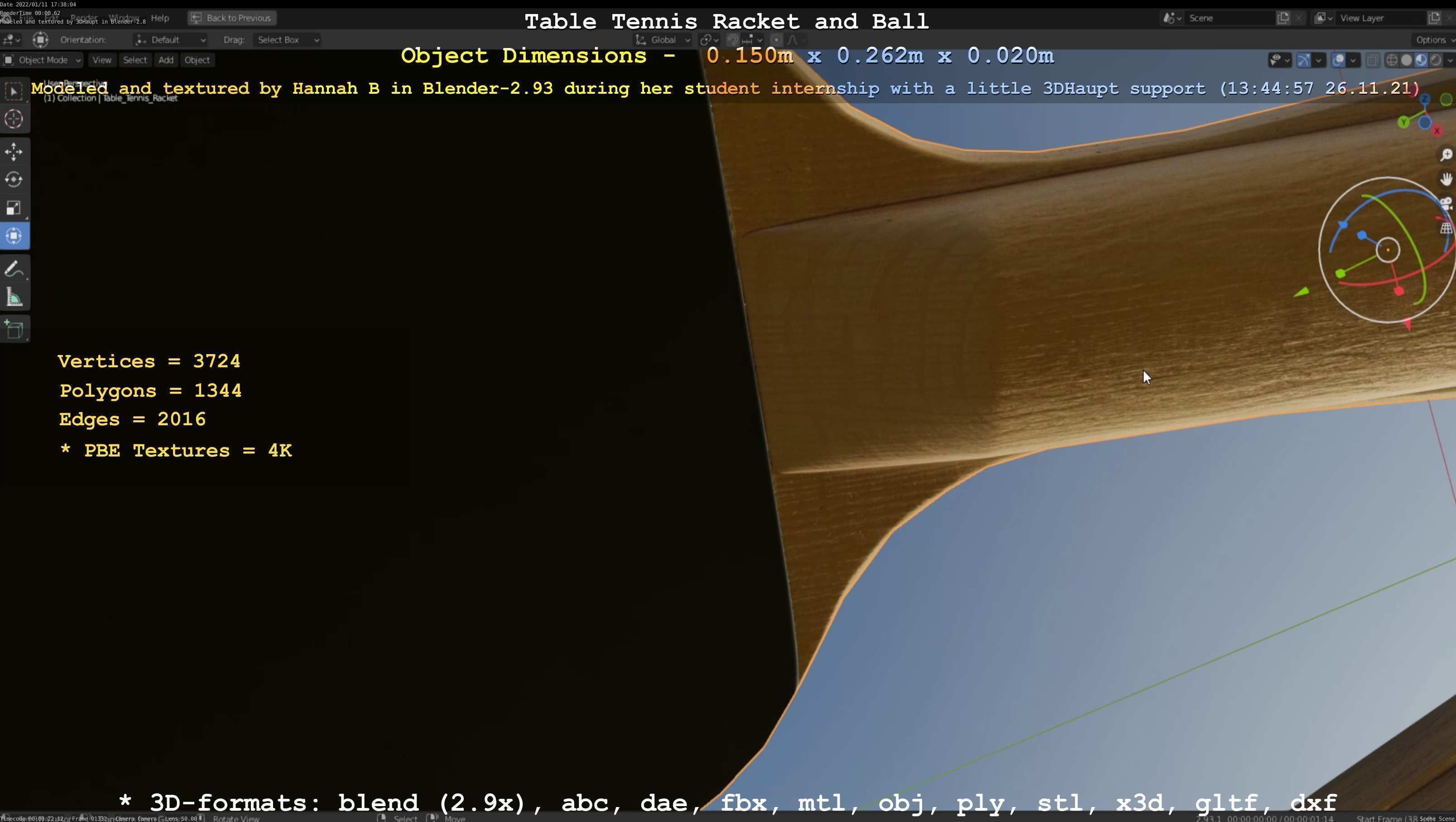 Table Tennis Racket and Ball Low-poly 3D model_100