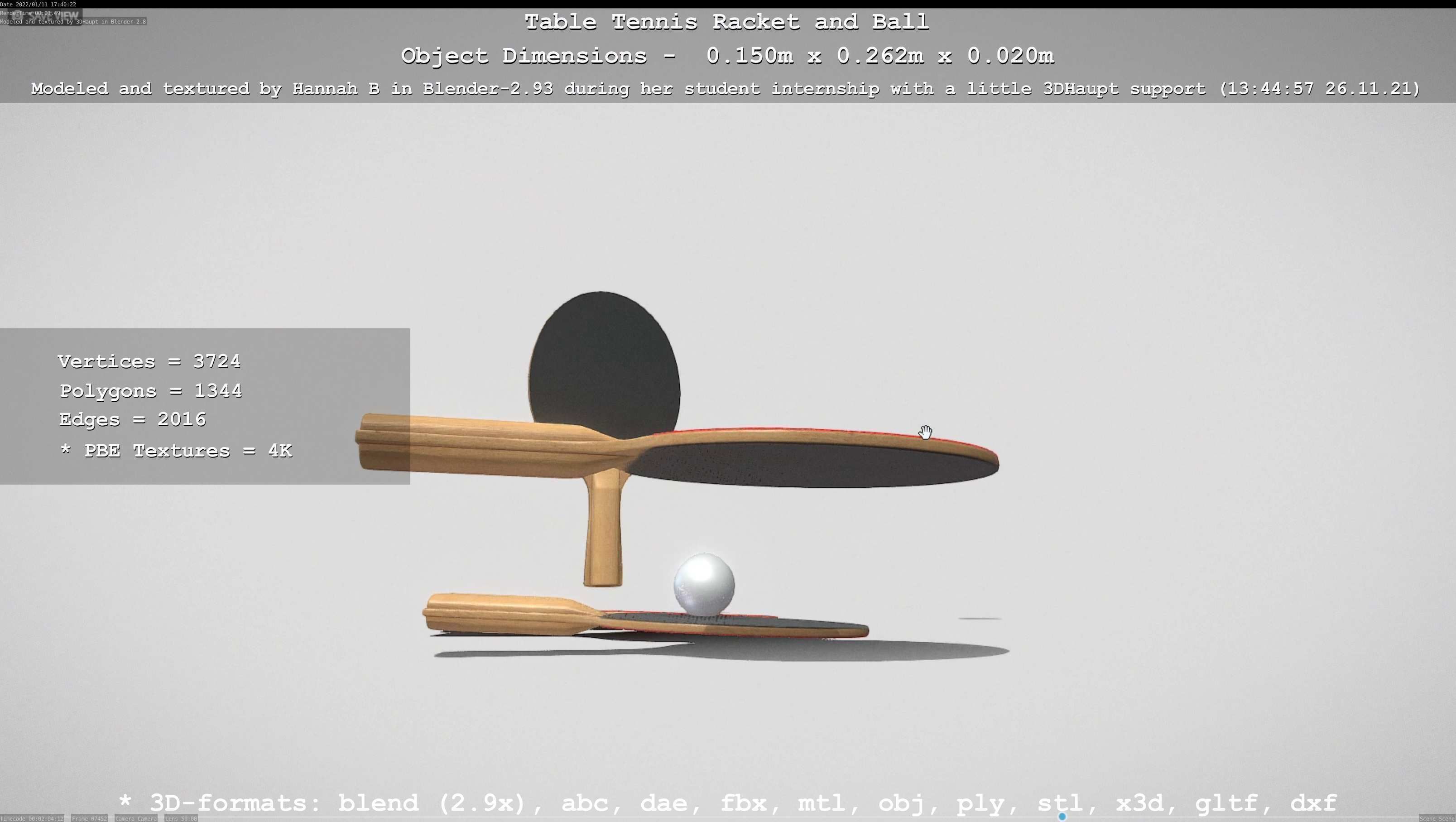 Table Tennis Racket and Ball Low-poly 3D model_82