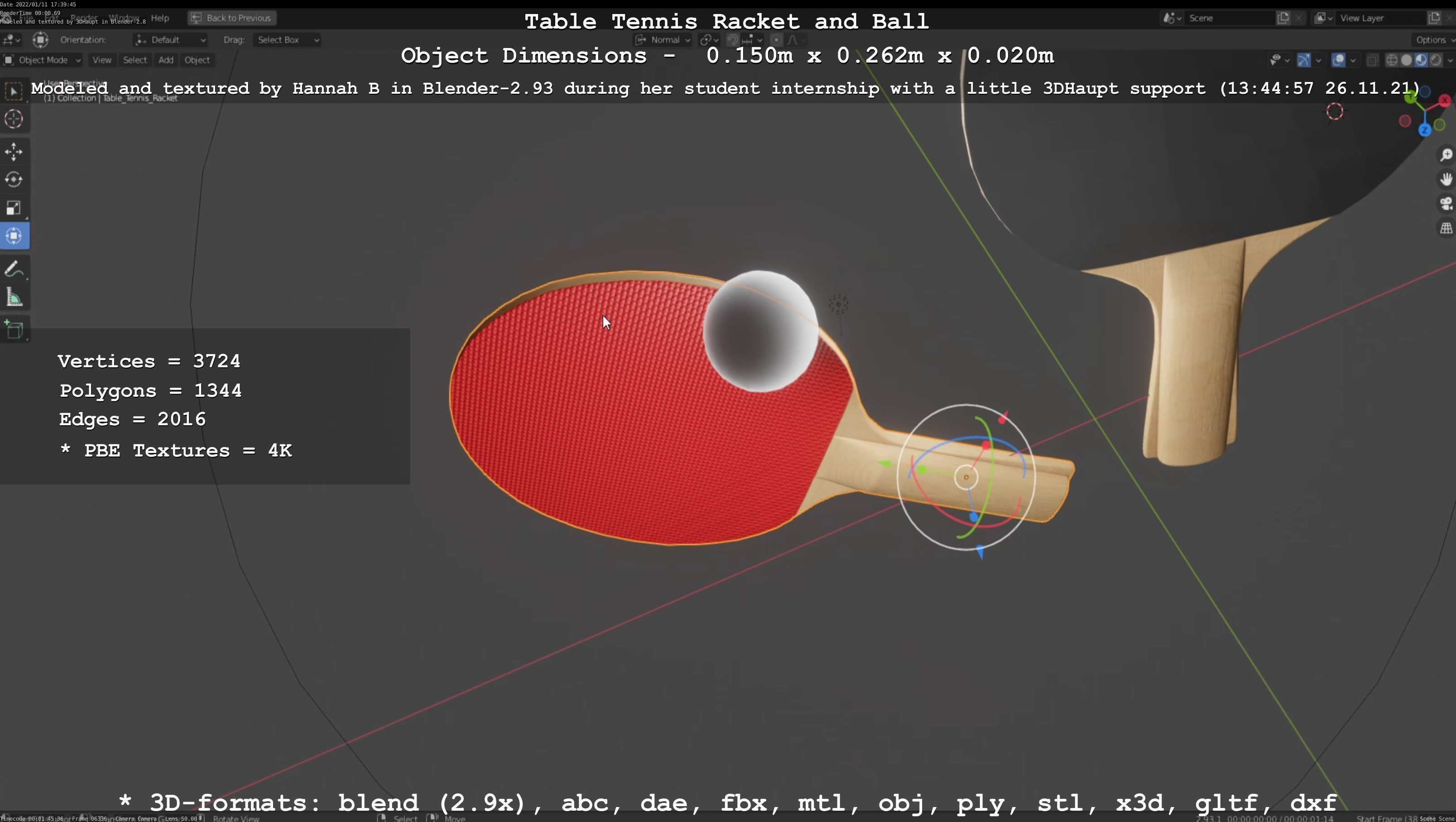 Table Tennis Racket and Ball Low-poly 3D model_24