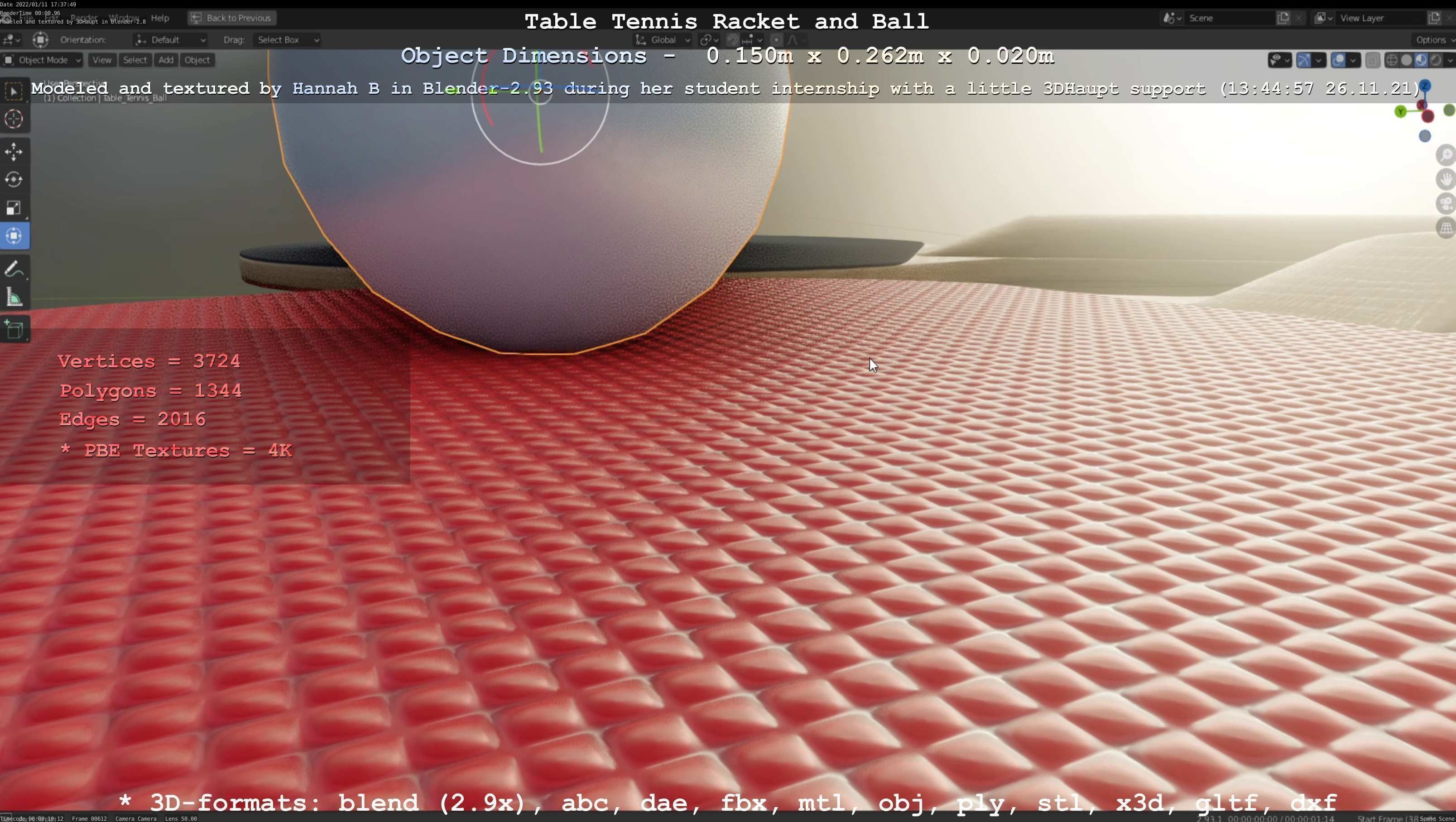 Table Tennis Racket and Ball Low-poly 3D model_46