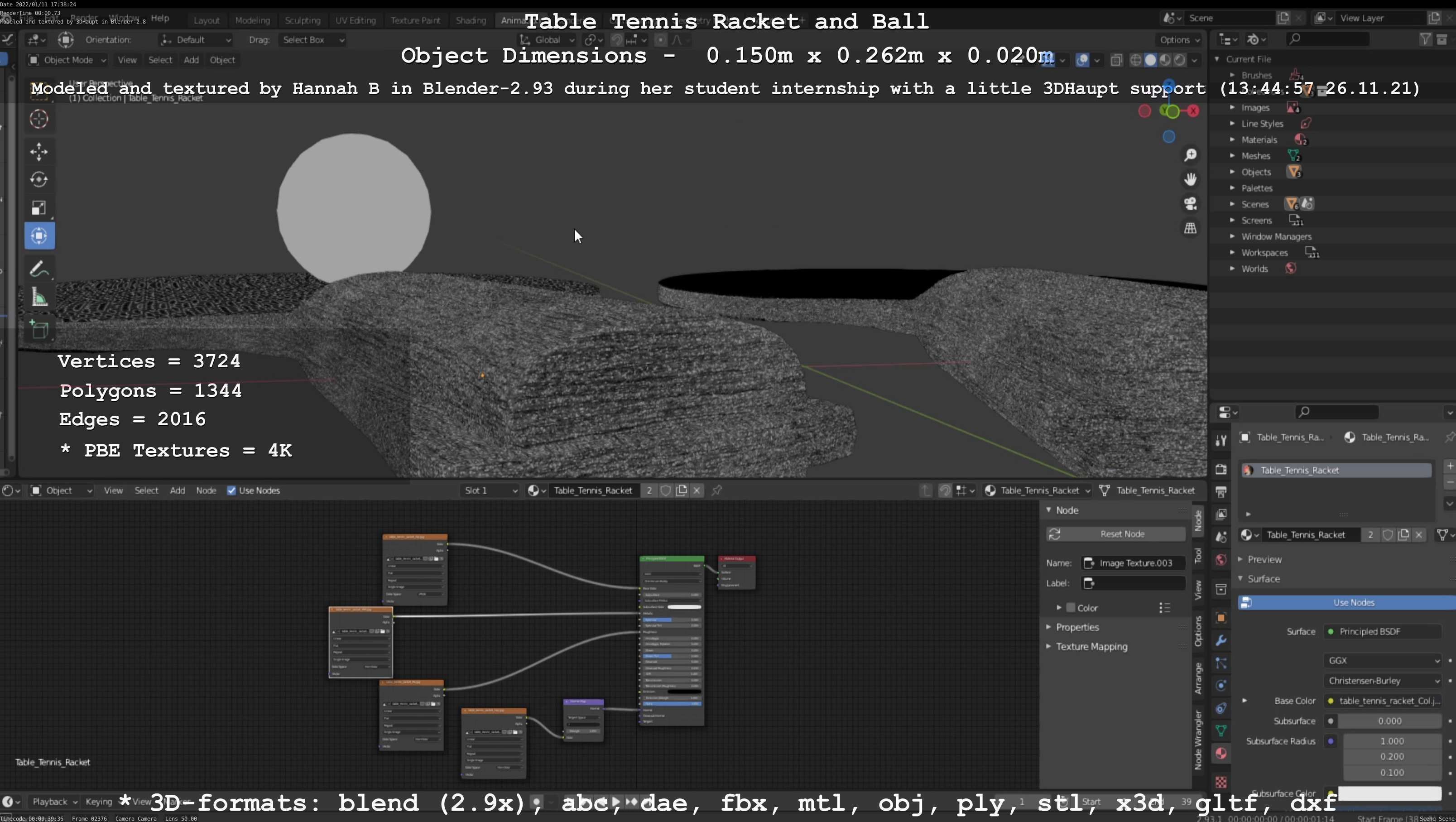 Table Tennis Racket and Ball Low-poly 3D model_110