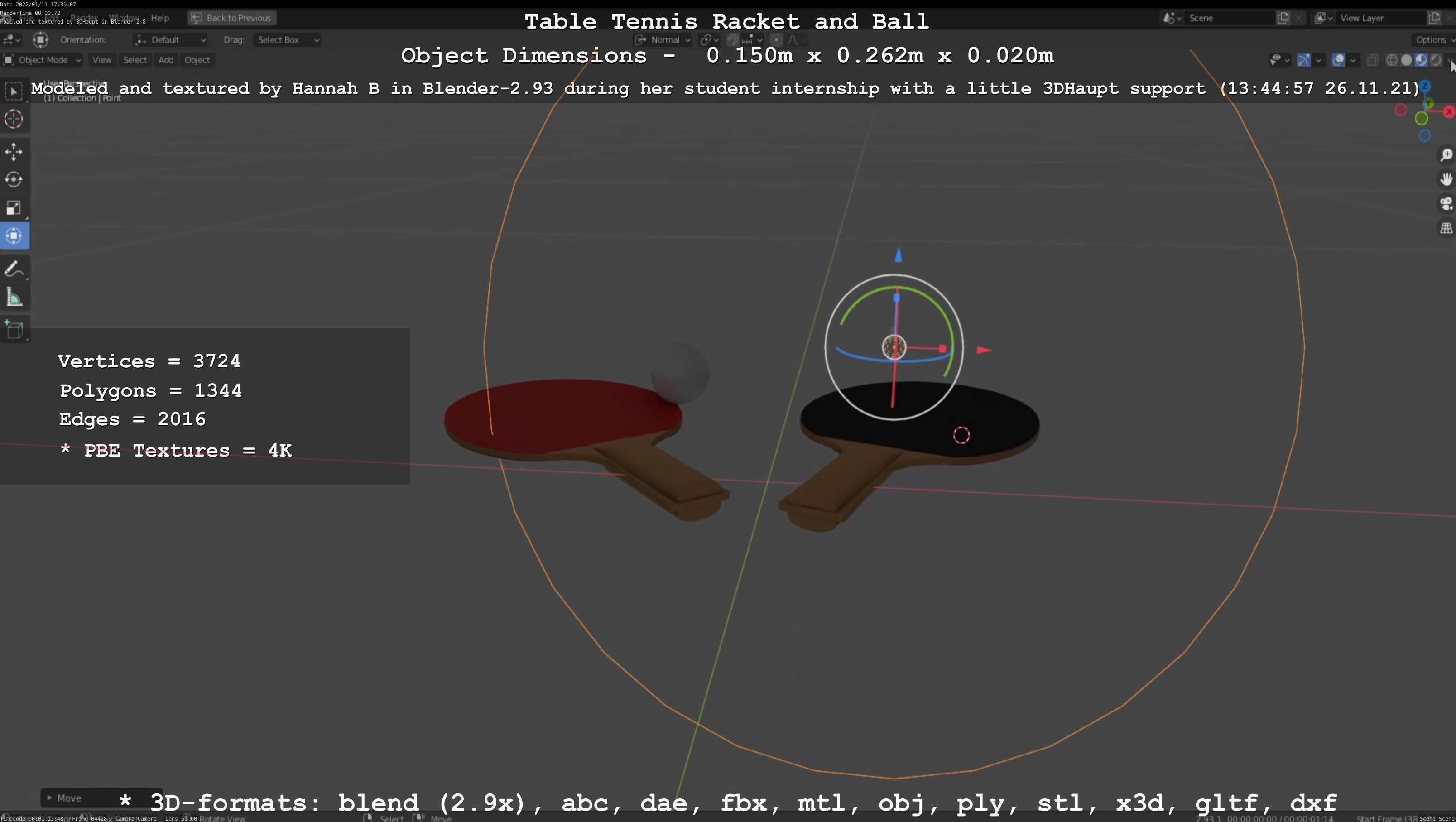 Table Tennis Racket and Ball Low-poly 3D model_136