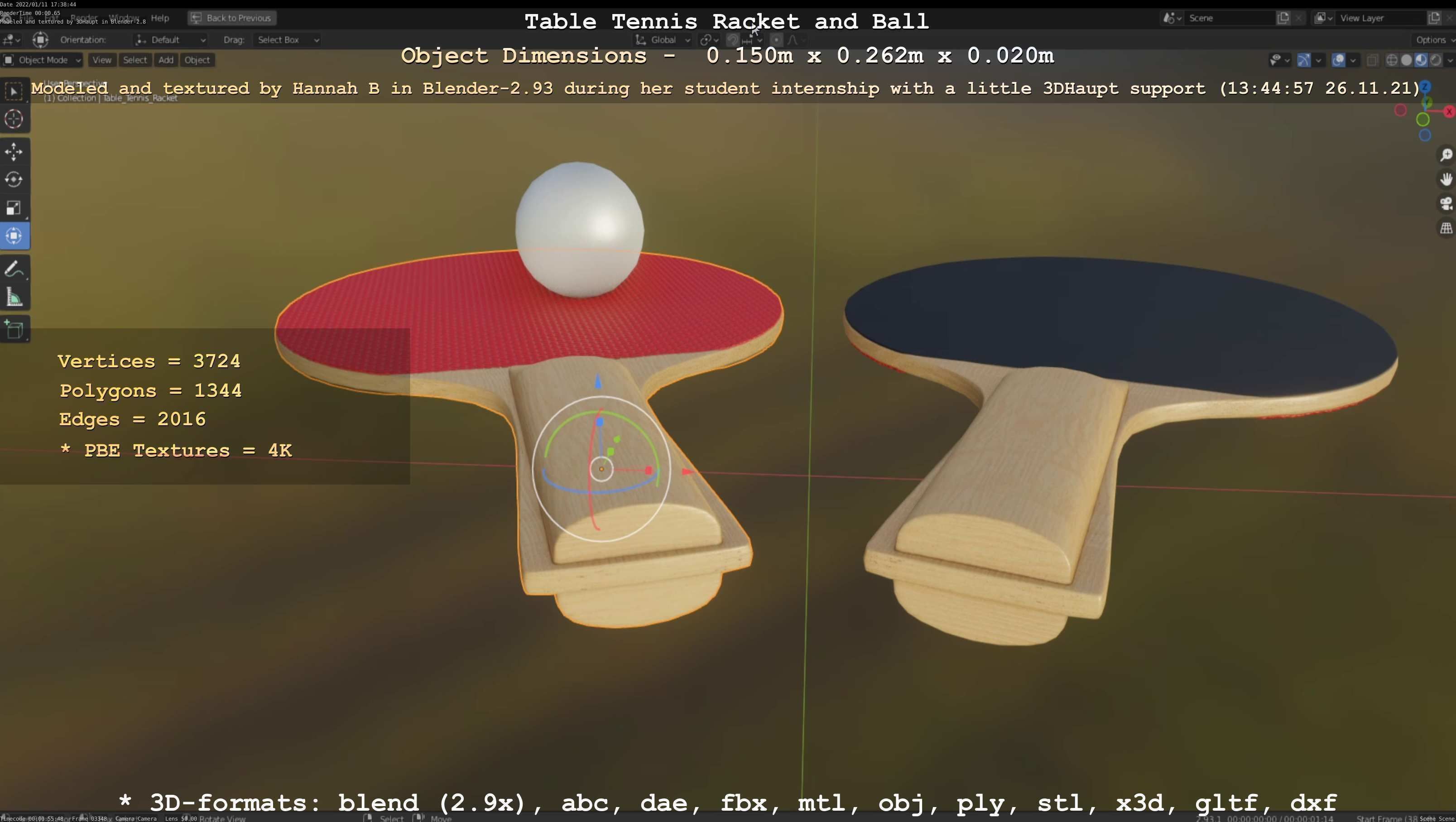 Table Tennis Racket and Ball Low-poly 3D model_123