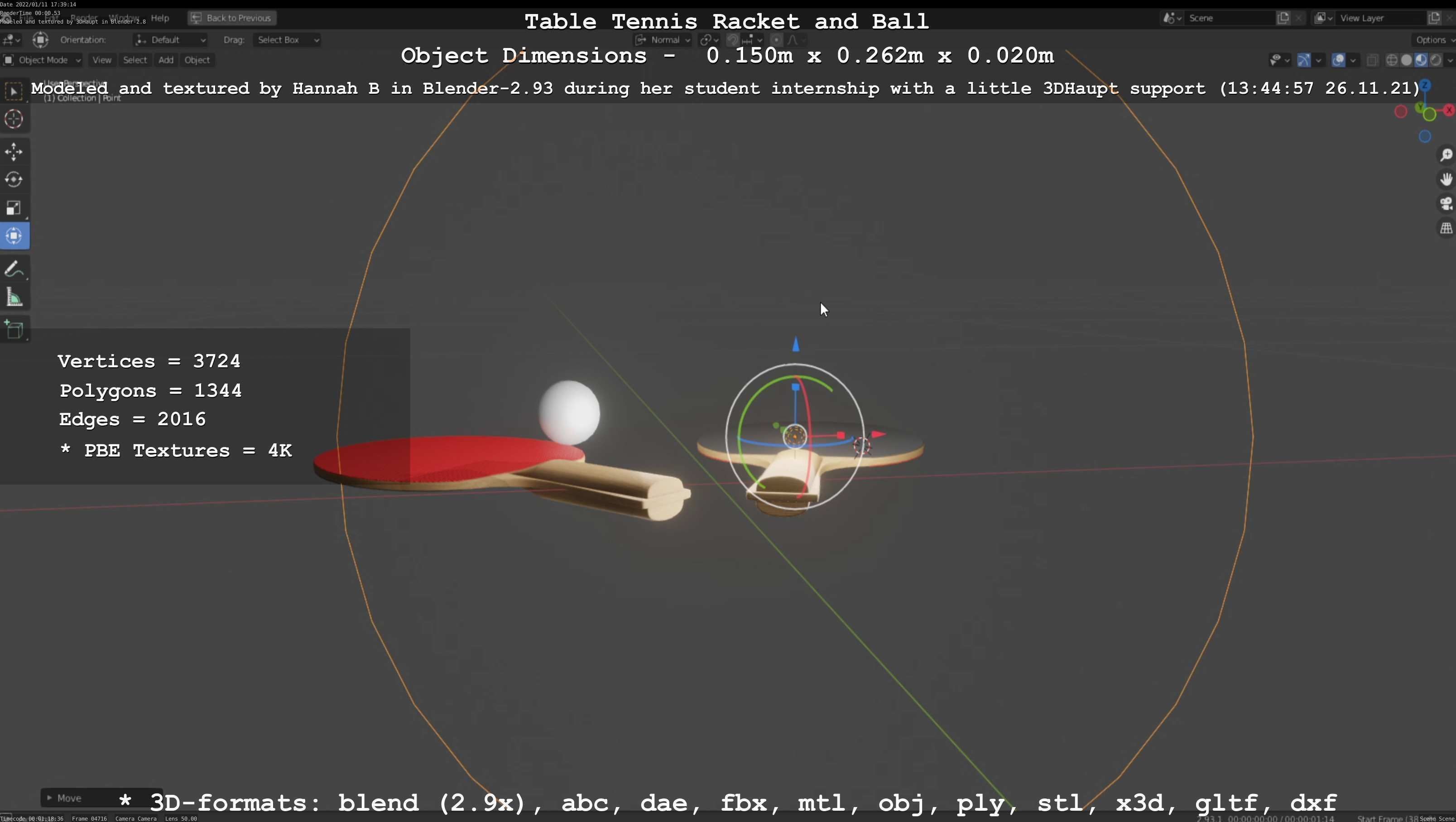 Table Tennis Racket and Ball Low-poly 3D model_73