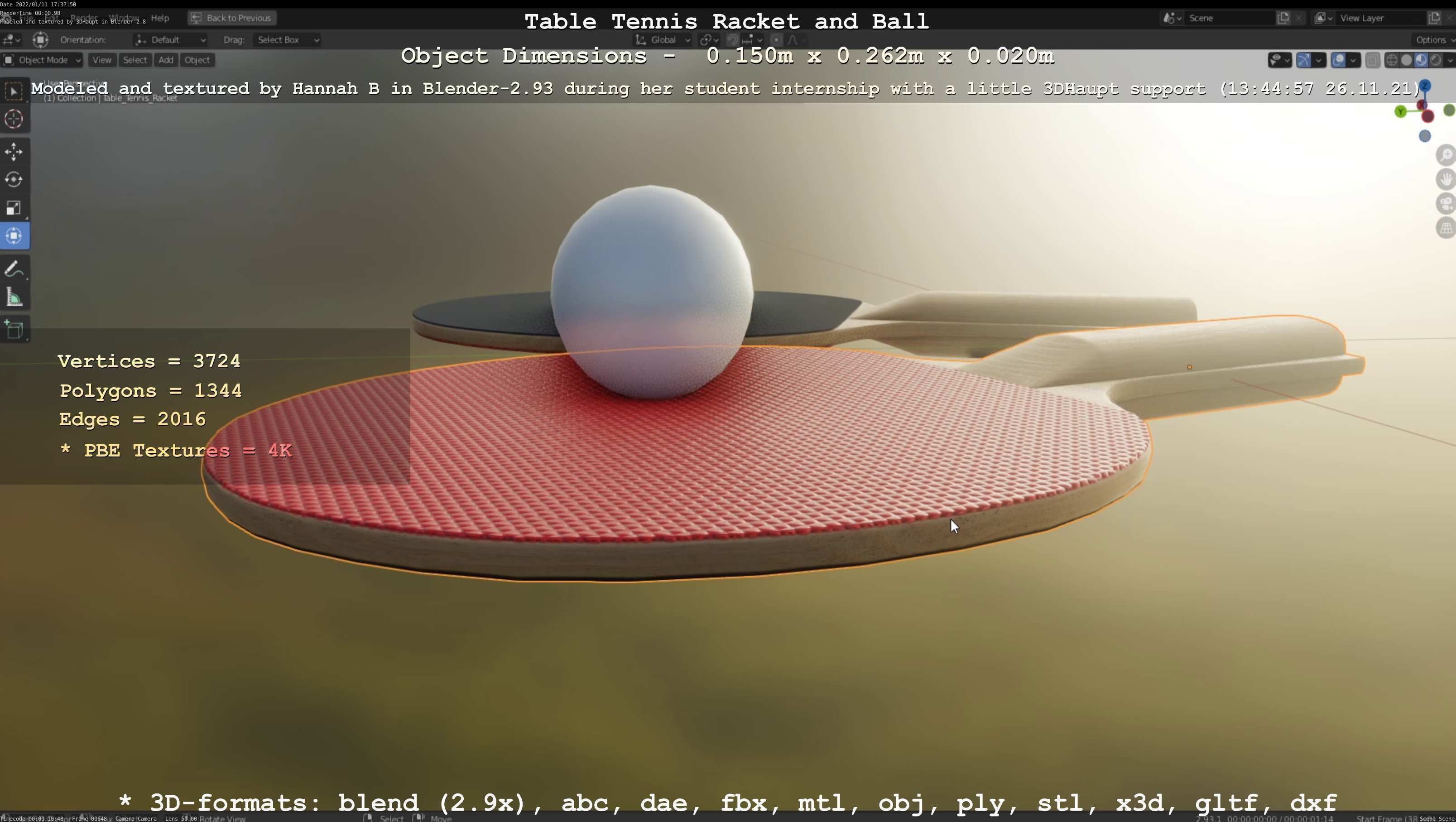 Table Tennis Racket and Ball Low-poly 3D model_47