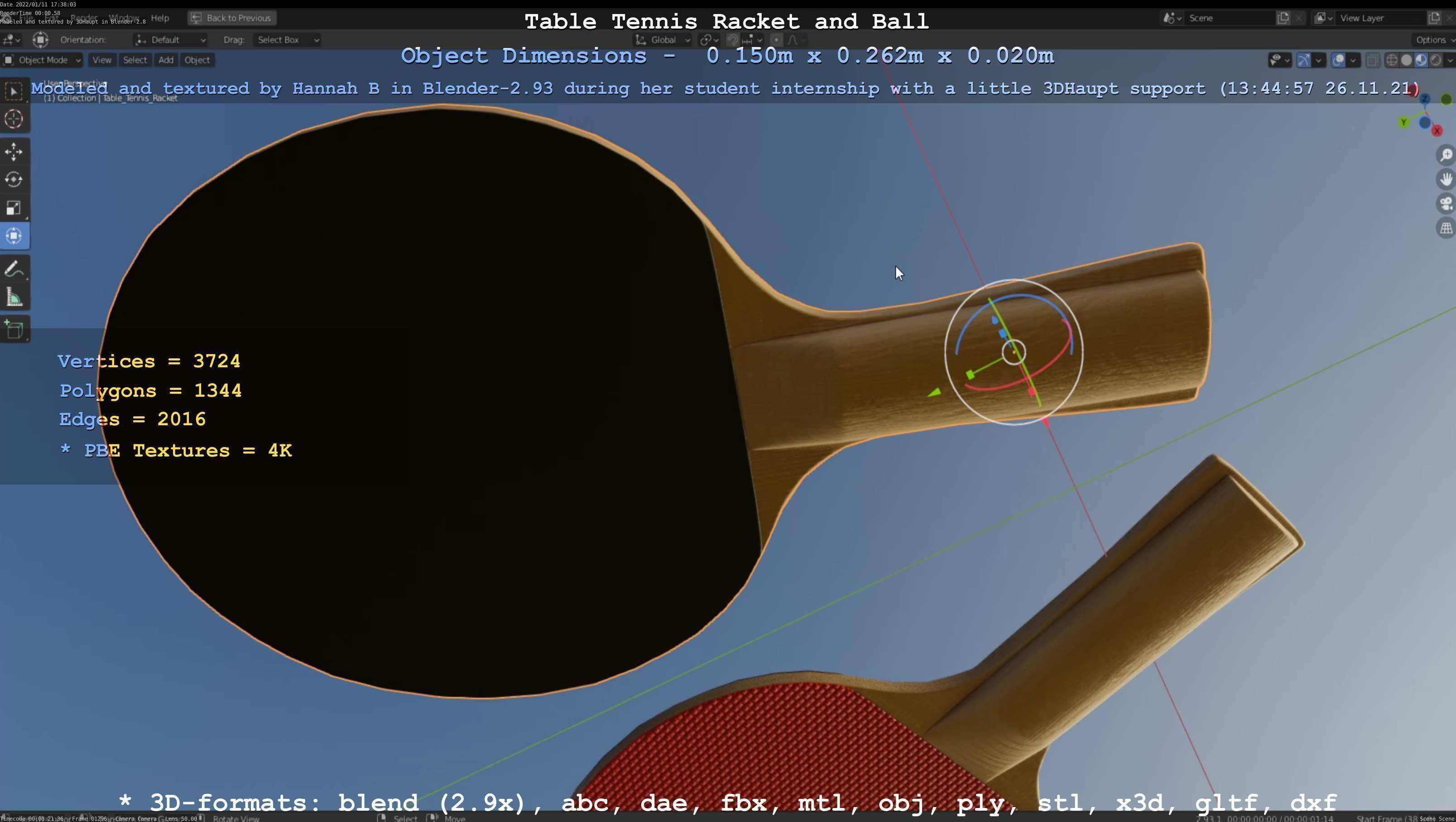 Table Tennis Racket and Ball Low-poly 3D model_49
