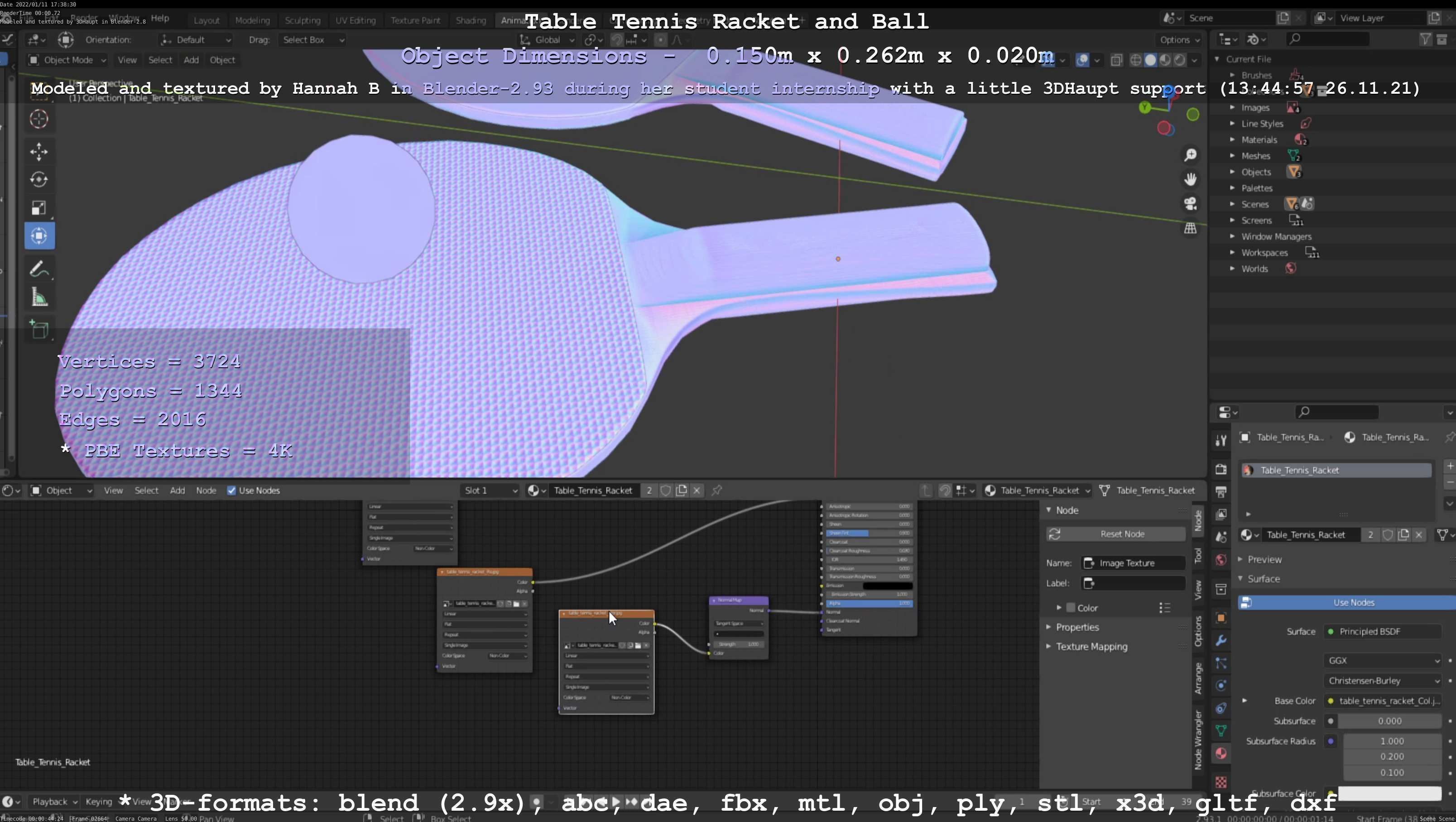 Table Tennis Racket and Ball Low-poly 3D model_113