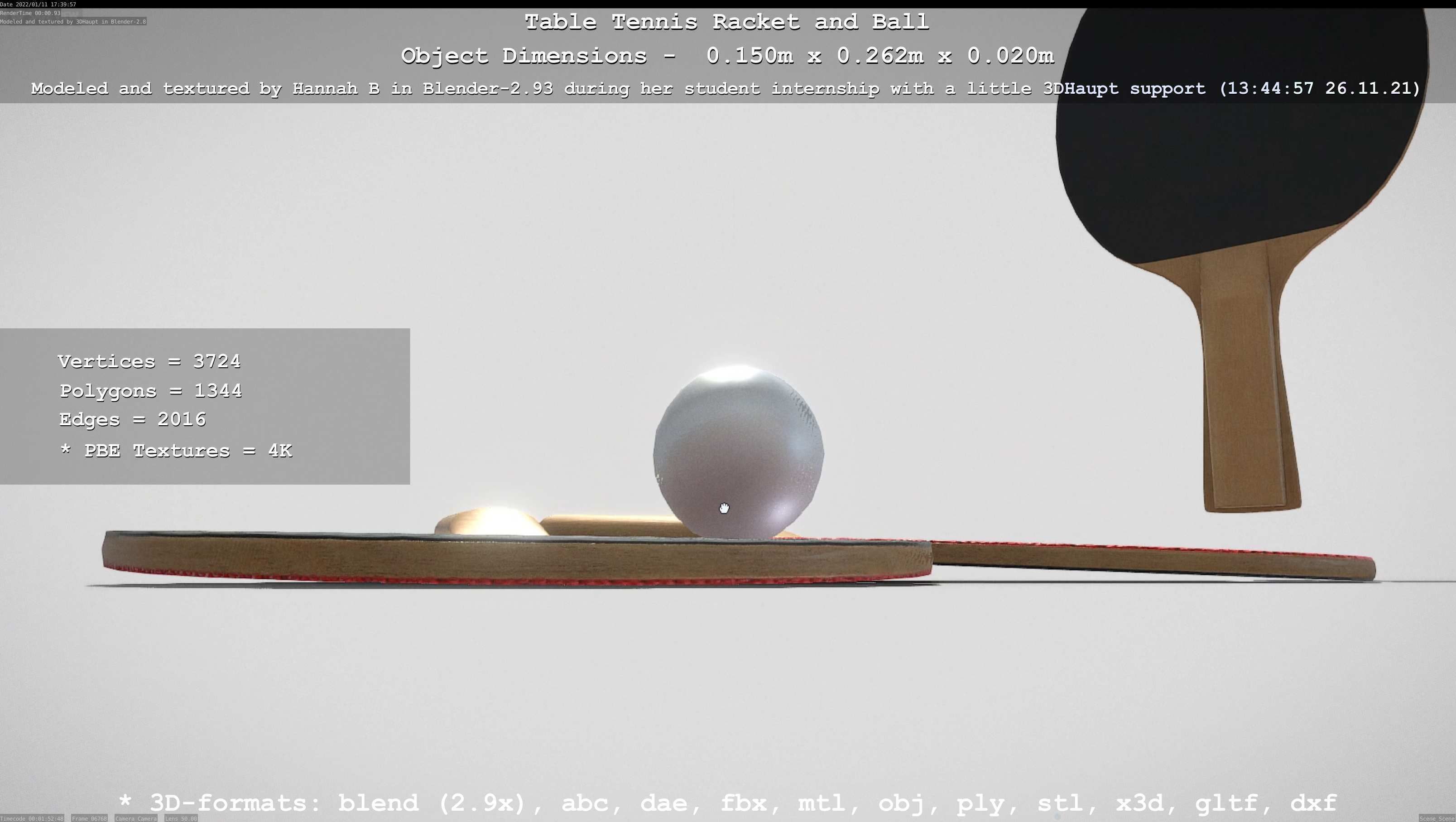 Table Tennis Racket and Ball Low-poly 3D model_75