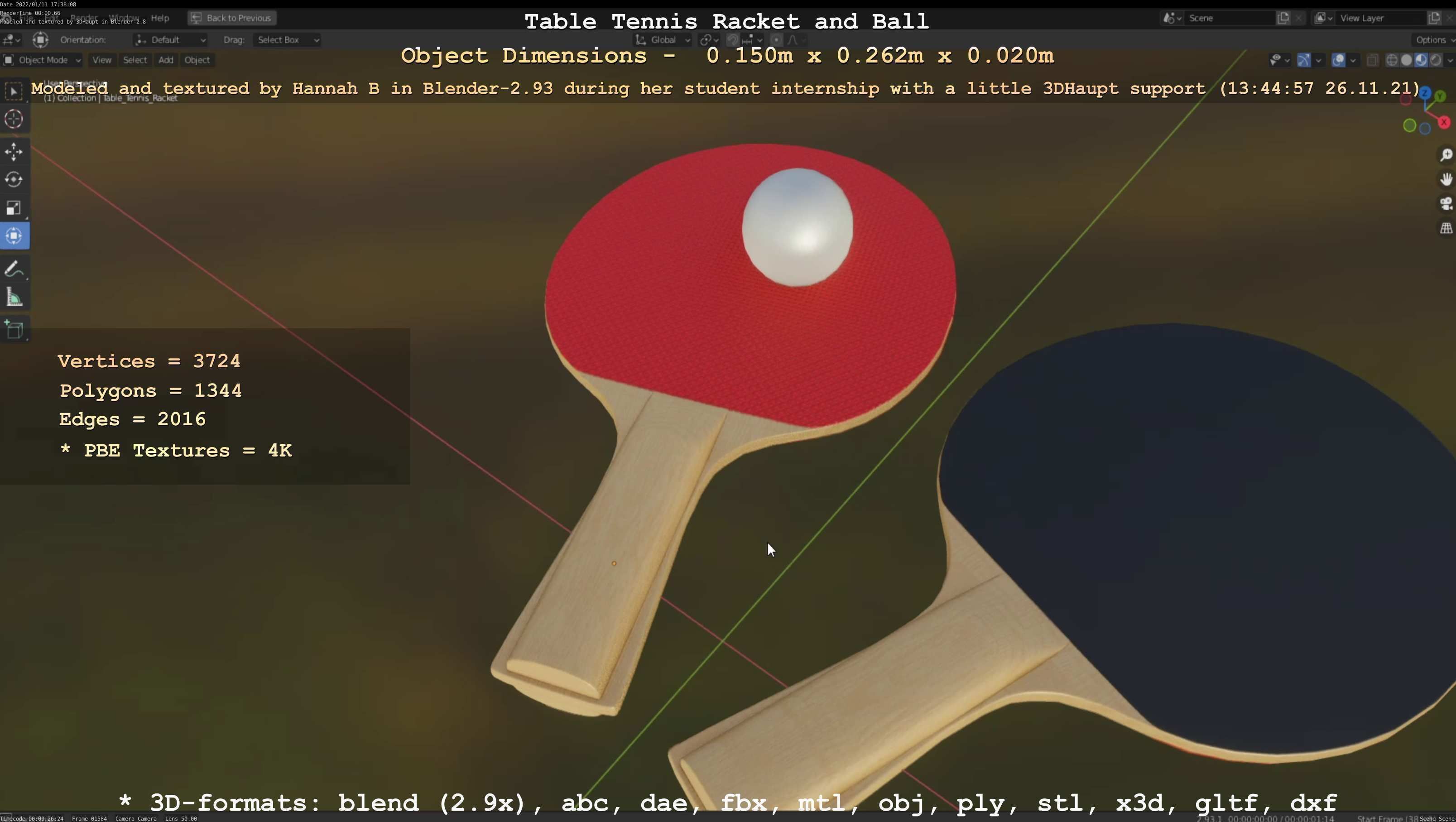 Table Tennis Racket and Ball Low-poly 3D model_102