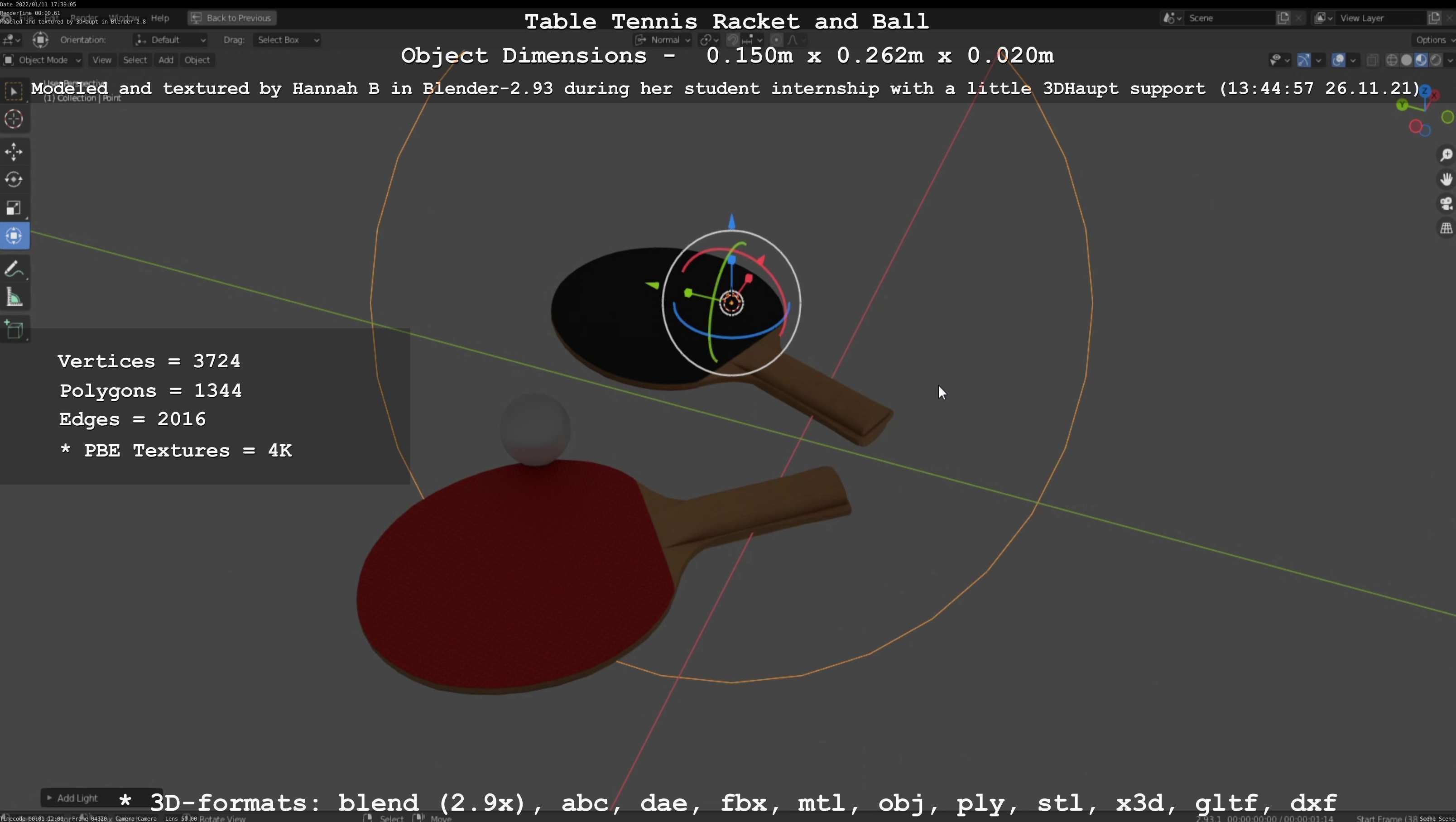 Table Tennis Racket and Ball Low-poly 3D model_134