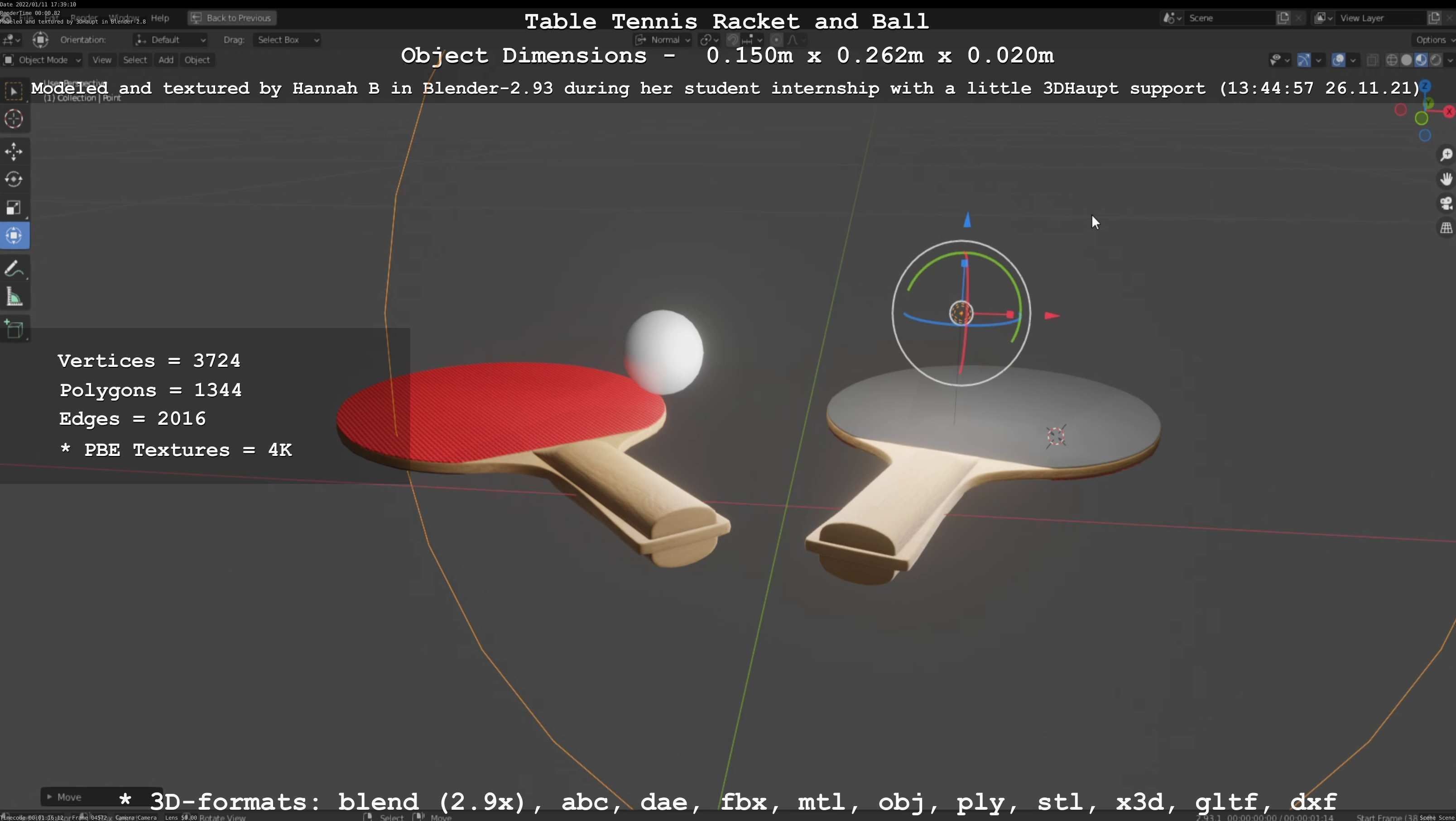 Table Tennis Racket and Ball Low-poly 3D model_13