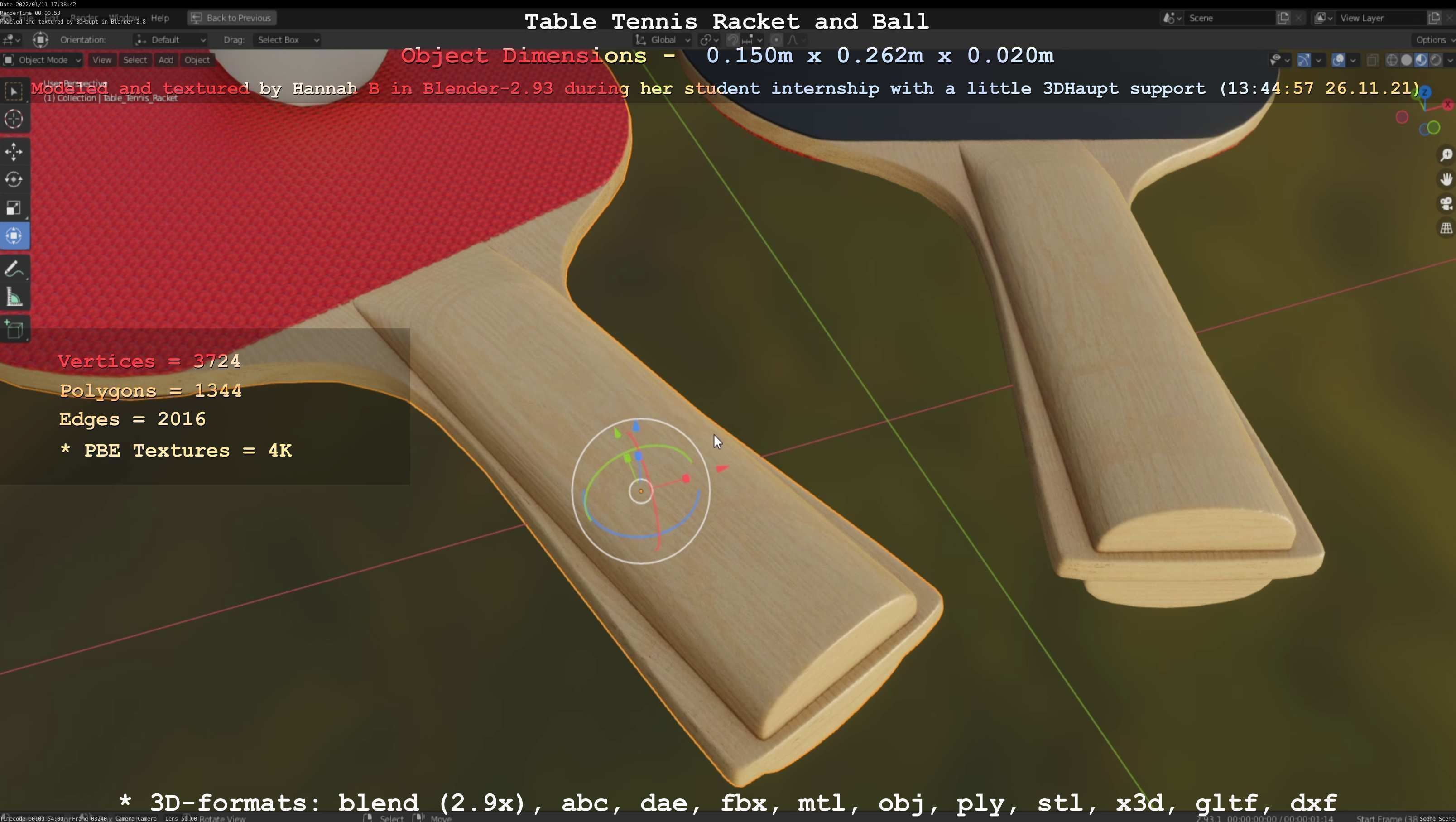 Table Tennis Racket and Ball Low-poly 3D model_122