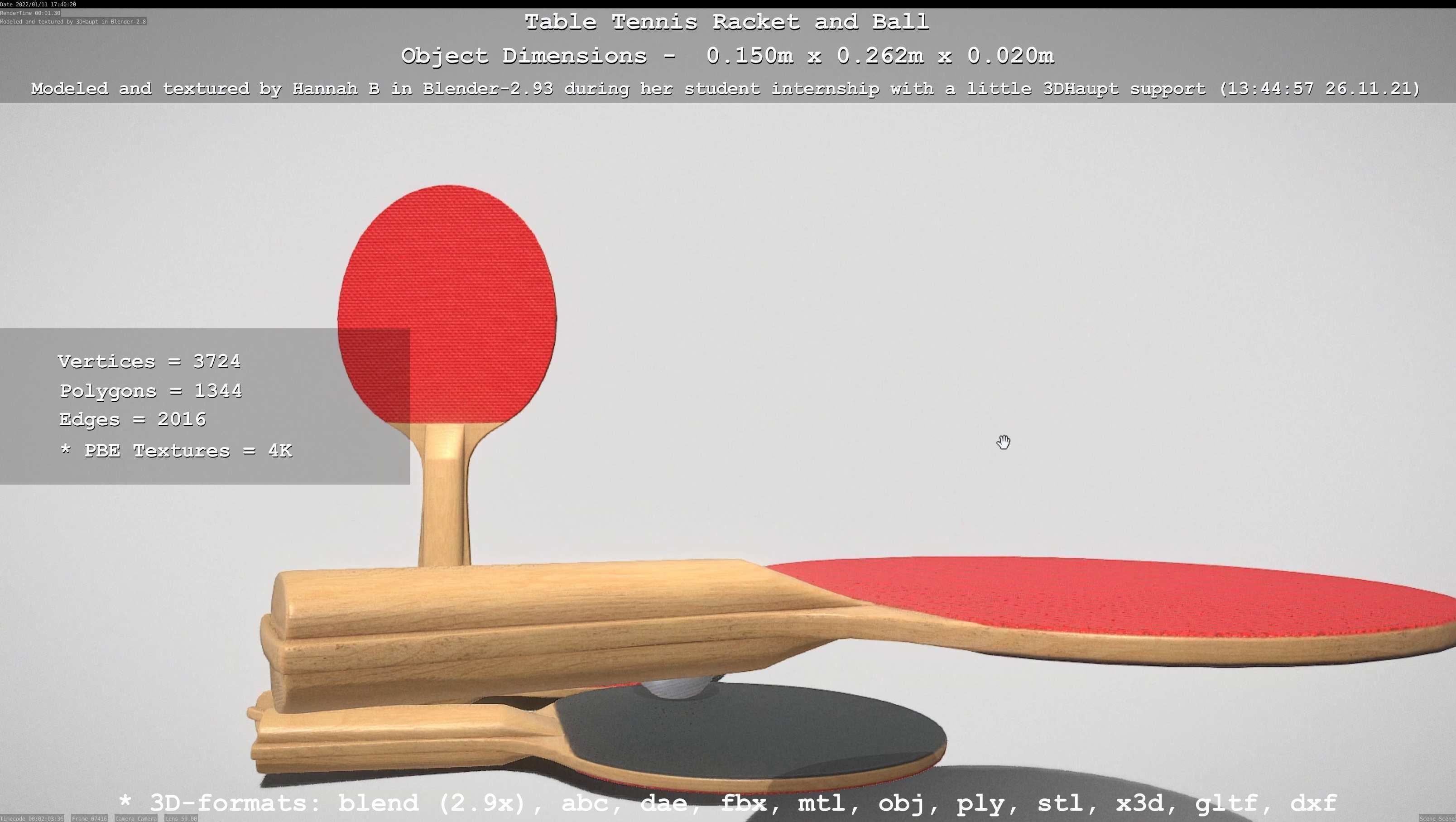 Table Tennis Racket and Ball Low-poly 3D model_32