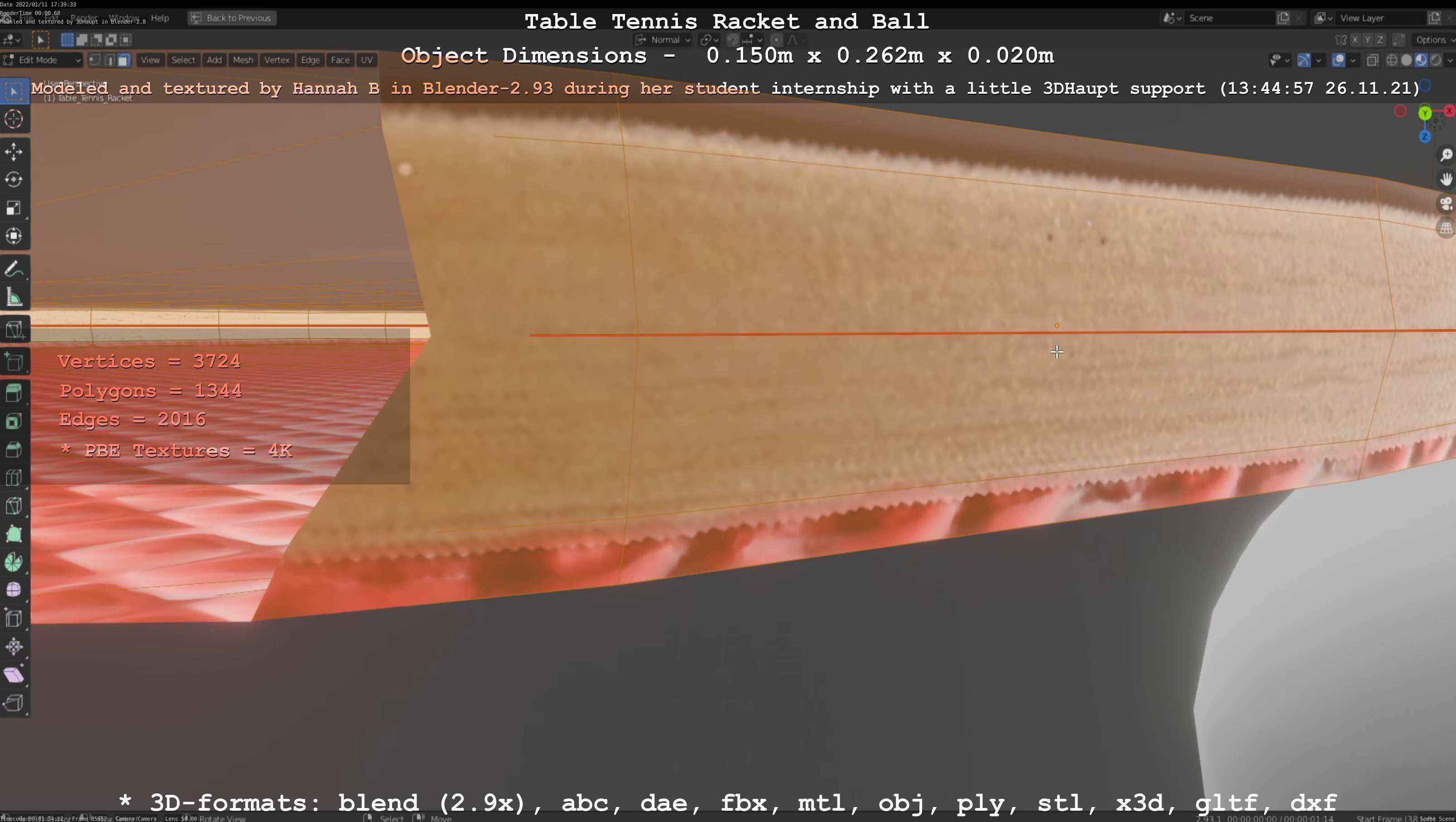 Table Tennis Racket and Ball Low-poly 3D model_65