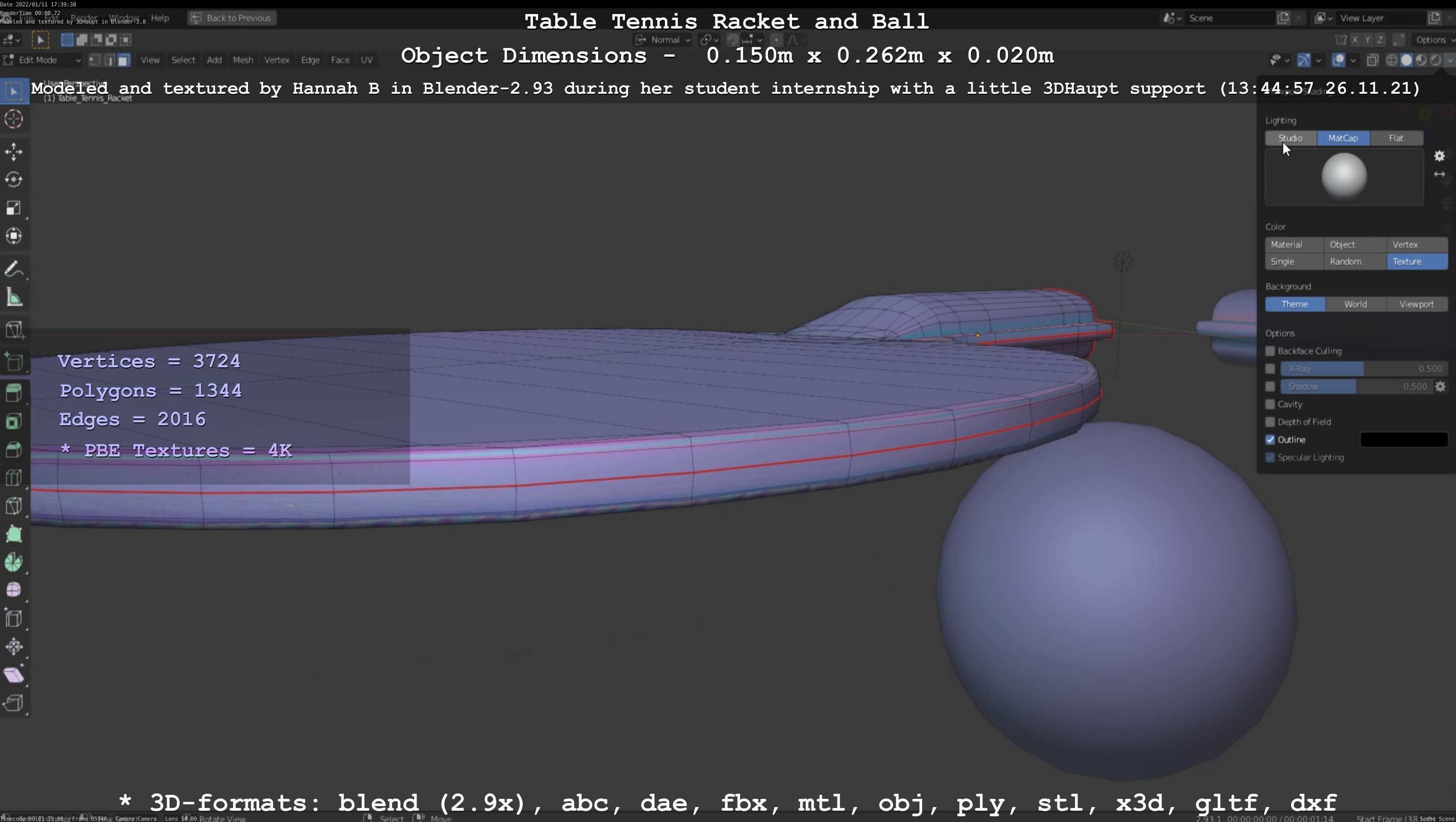 Table Tennis Racket and Ball Low-poly 3D model_69