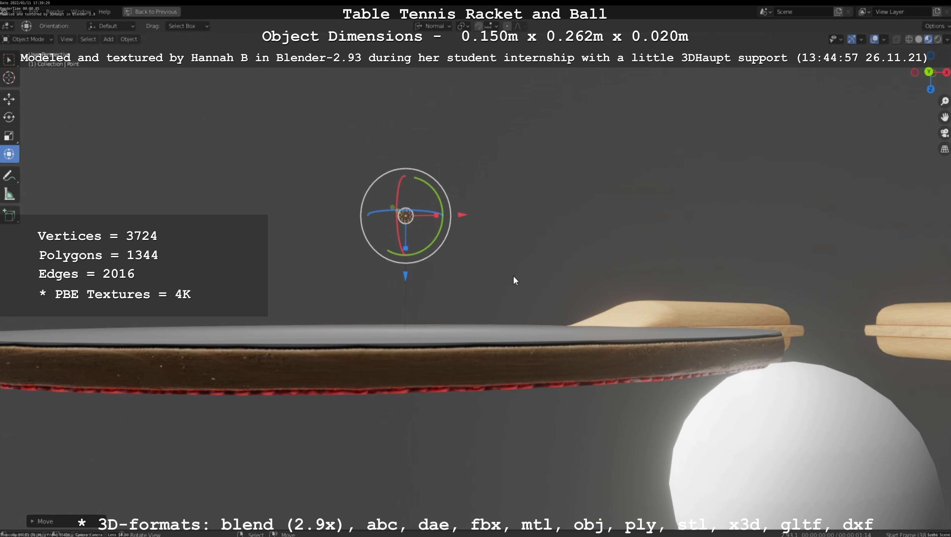 Table Tennis Racket and Ball Low-poly 3D model_137