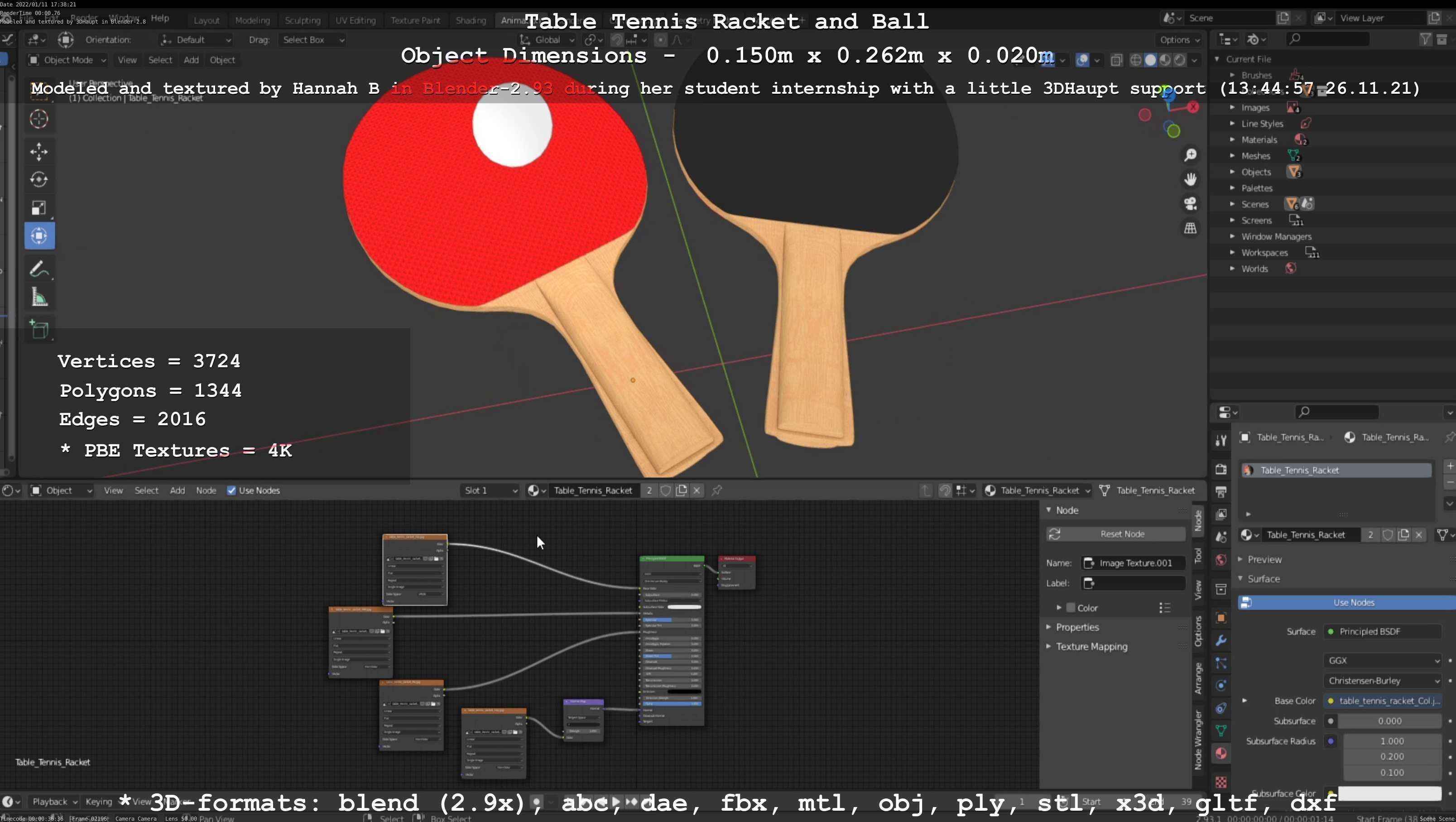 Table Tennis Racket and Ball Low-poly 3D model_108