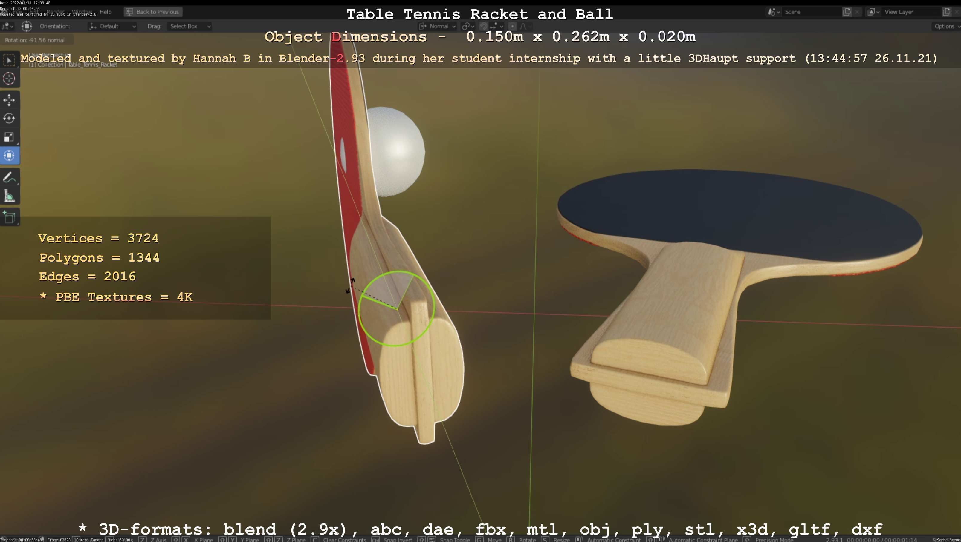 Table Tennis Racket and Ball Low-poly 3D model_55