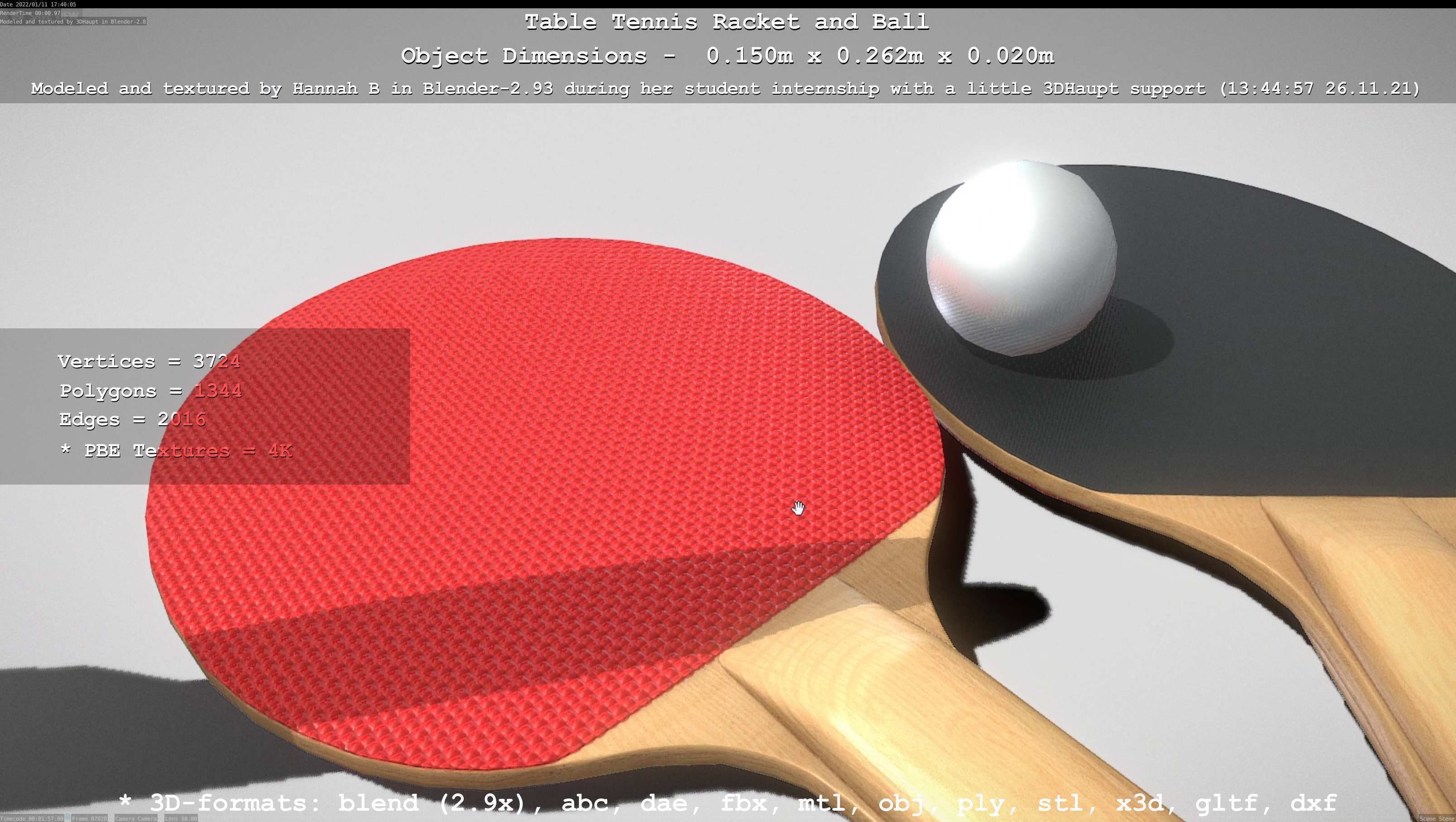 Table Tennis Racket and Ball Low-poly 3D model_77
