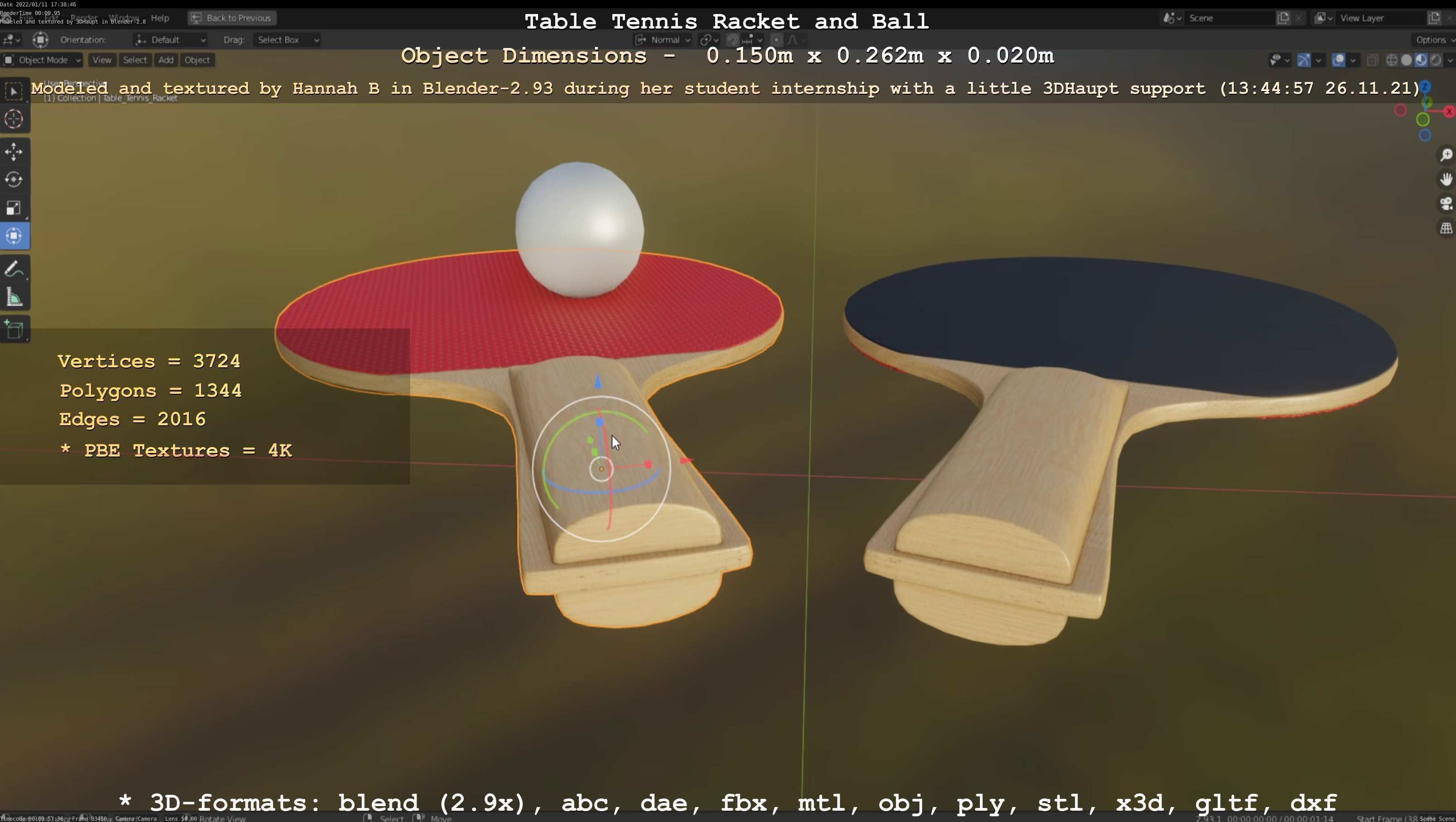 Table Tennis Racket and Ball Low-poly 3D model_124