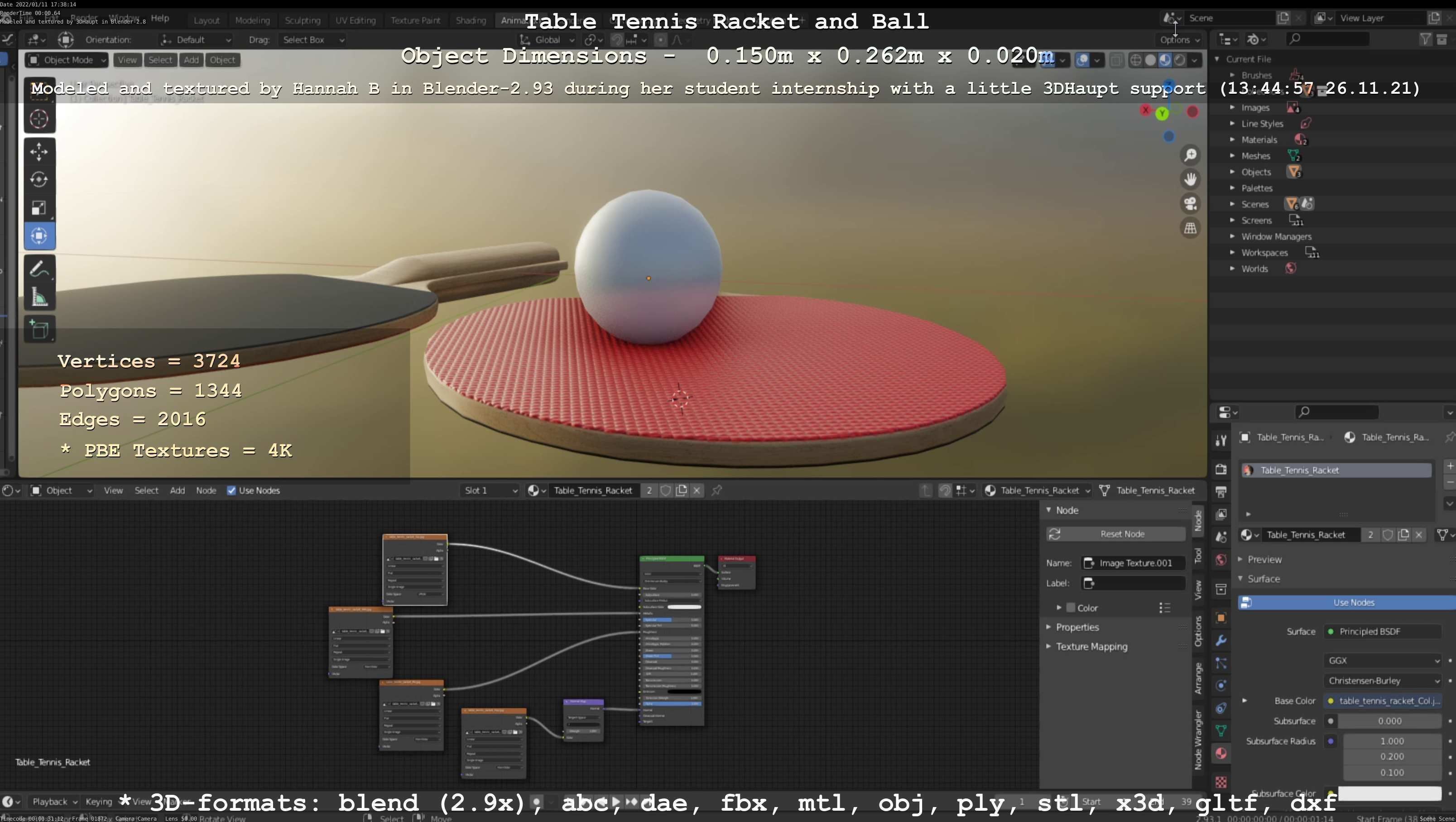 Table Tennis Racket and Ball Low-poly 3D model_57