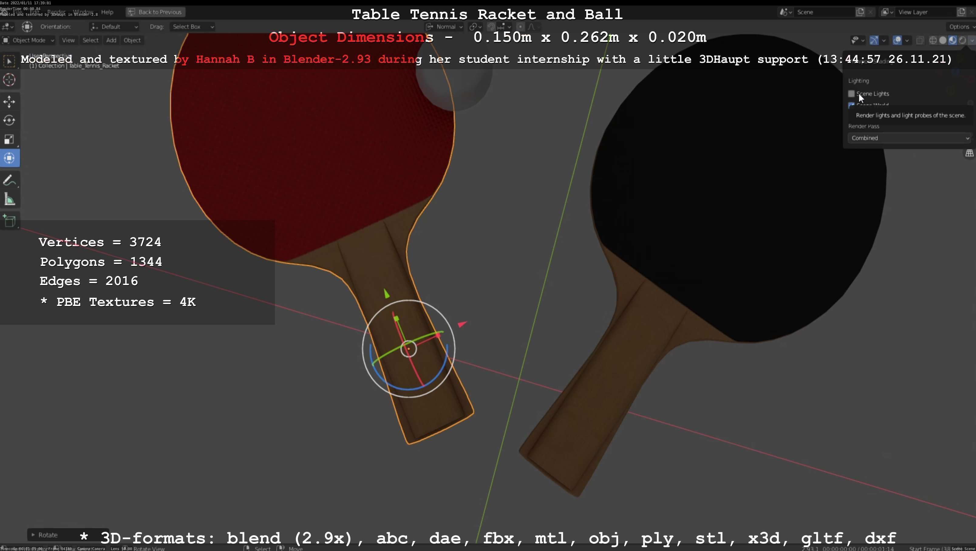 Table Tennis Racket and Ball Low-poly 3D model_131