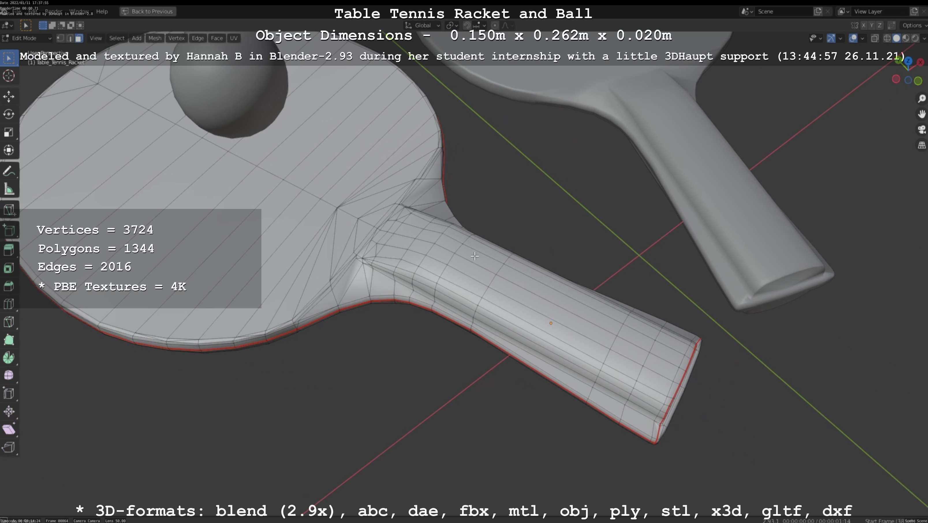 Table Tennis Racket and Ball Low-poly 3D model_93