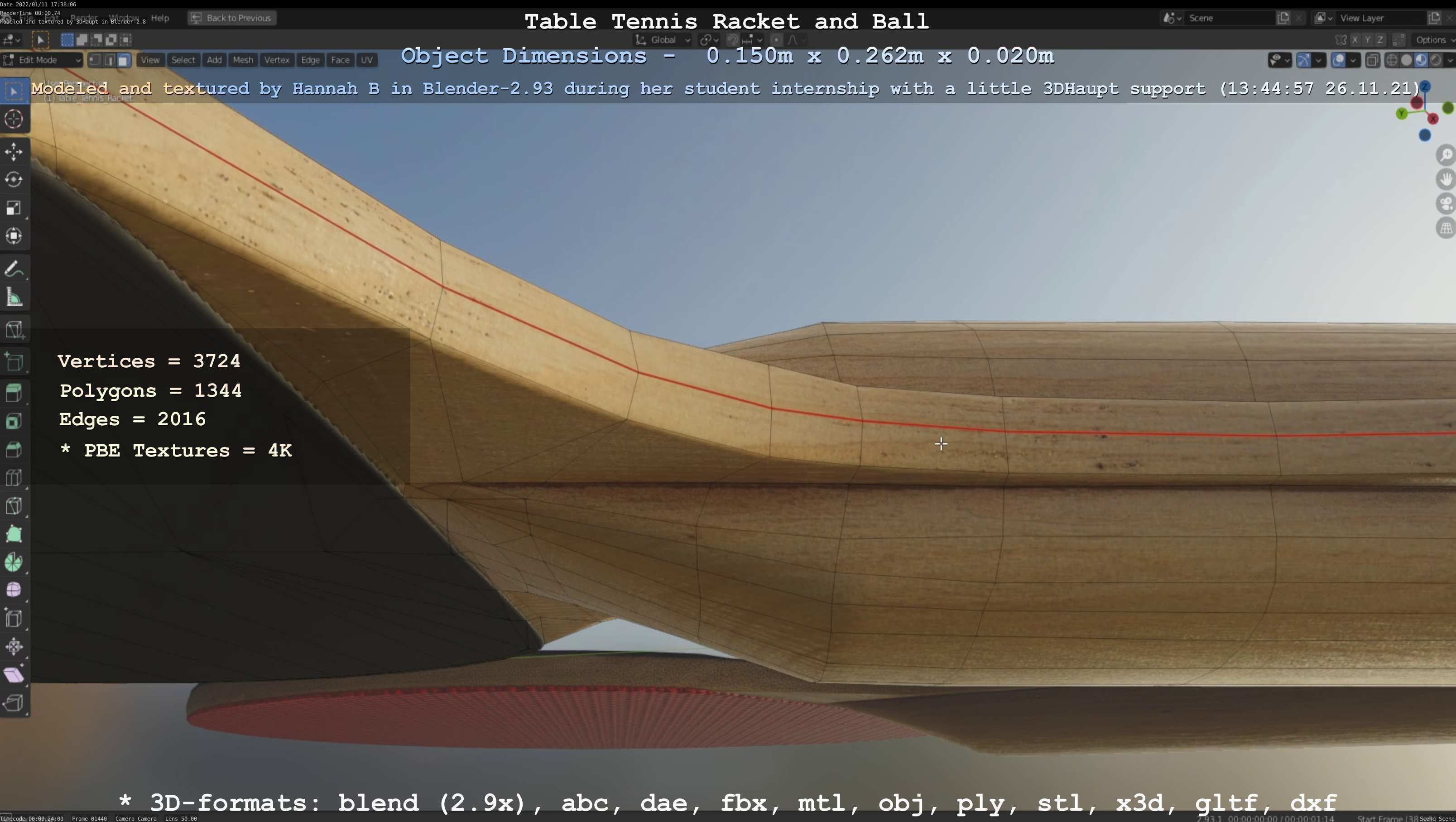 Table Tennis Racket and Ball Low-poly 3D model_51